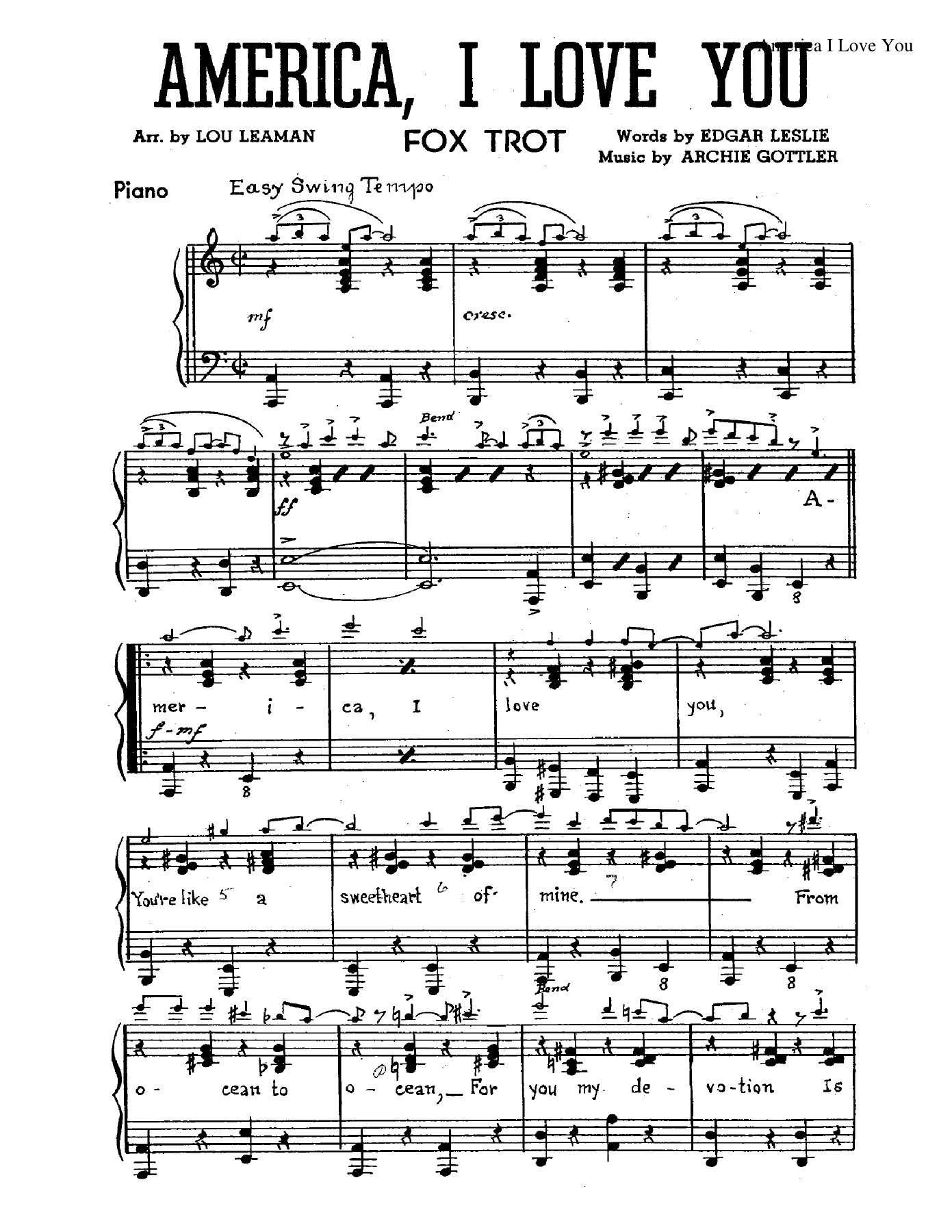 America I Love You — sheet music preview