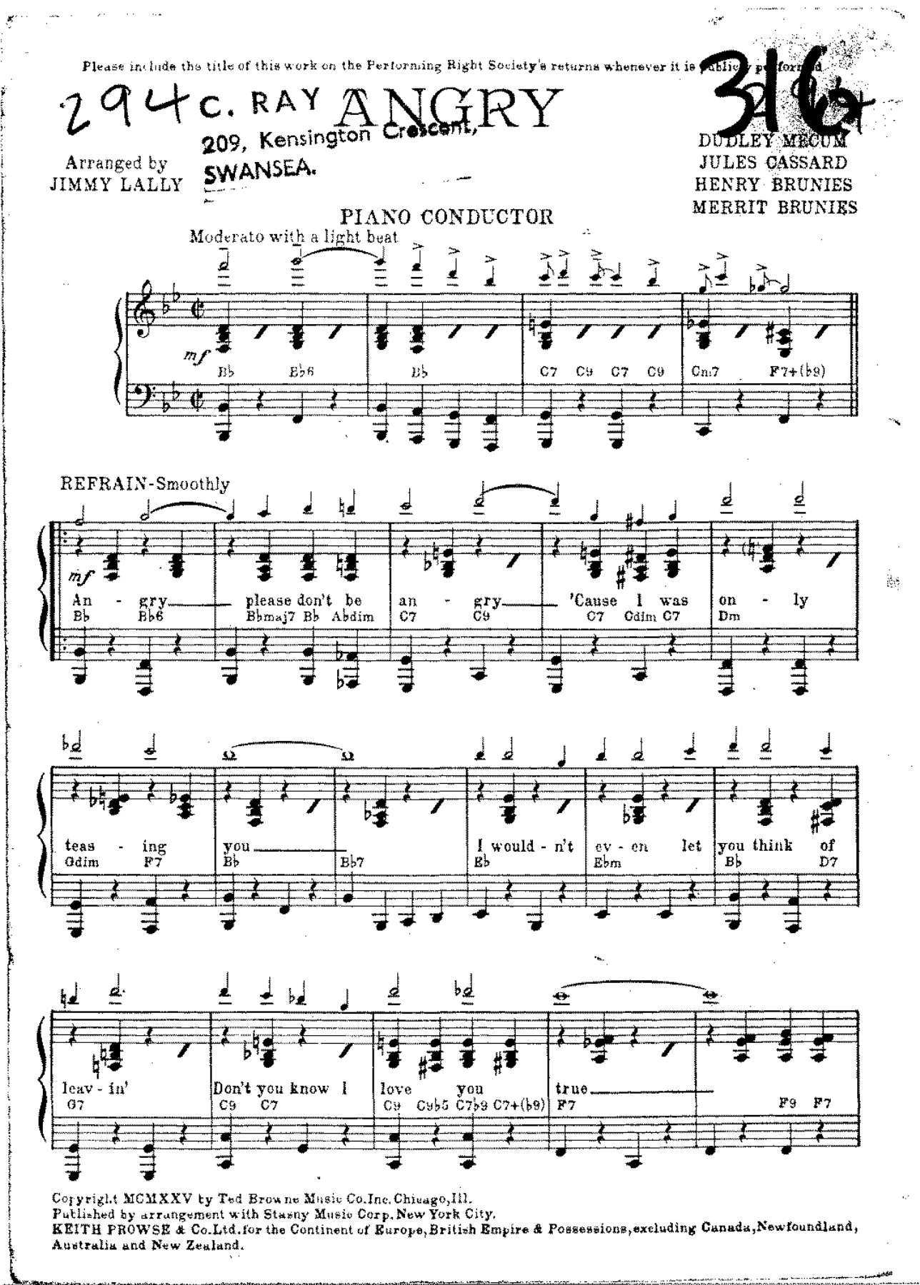Angry — sheet music cover (first page)