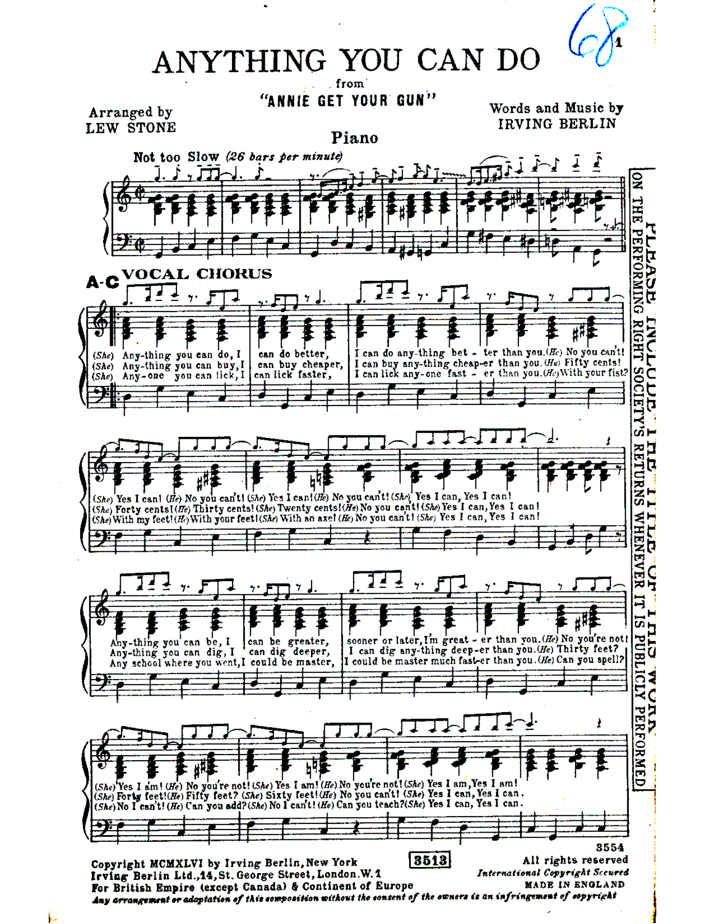 Anything You Can Do — sheet music cover (first page)