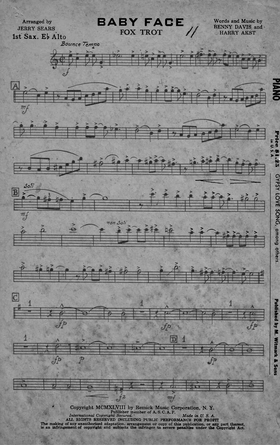 Baby Face — sheet music preview