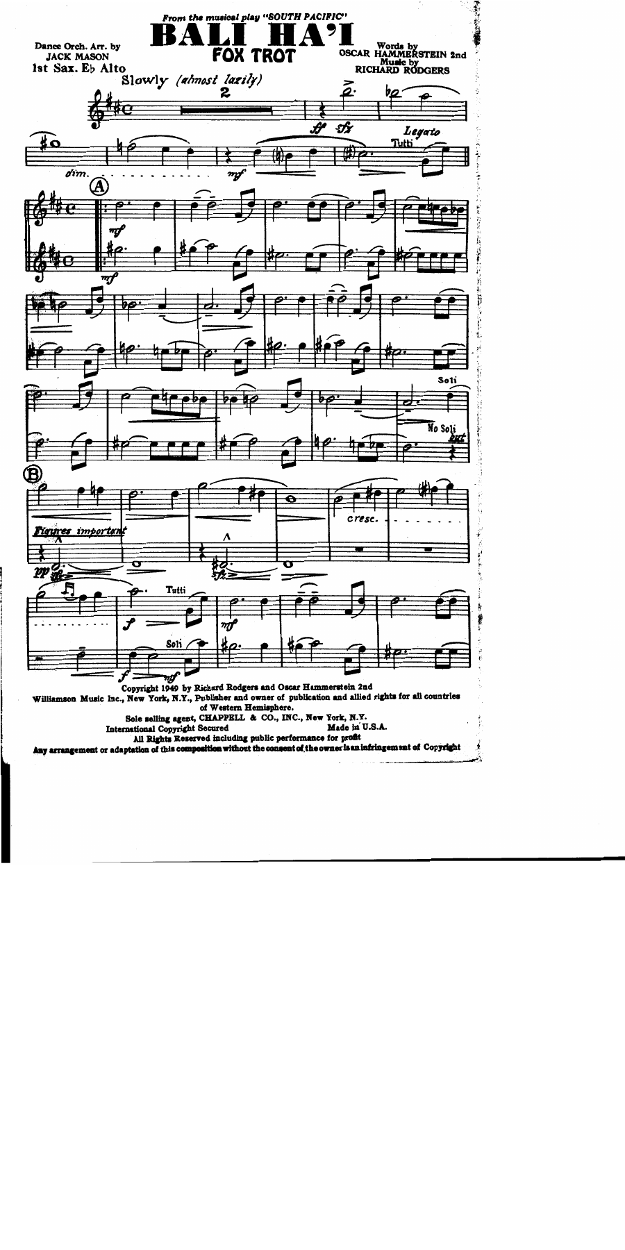 Bali Hai — sheet music cover (first page)