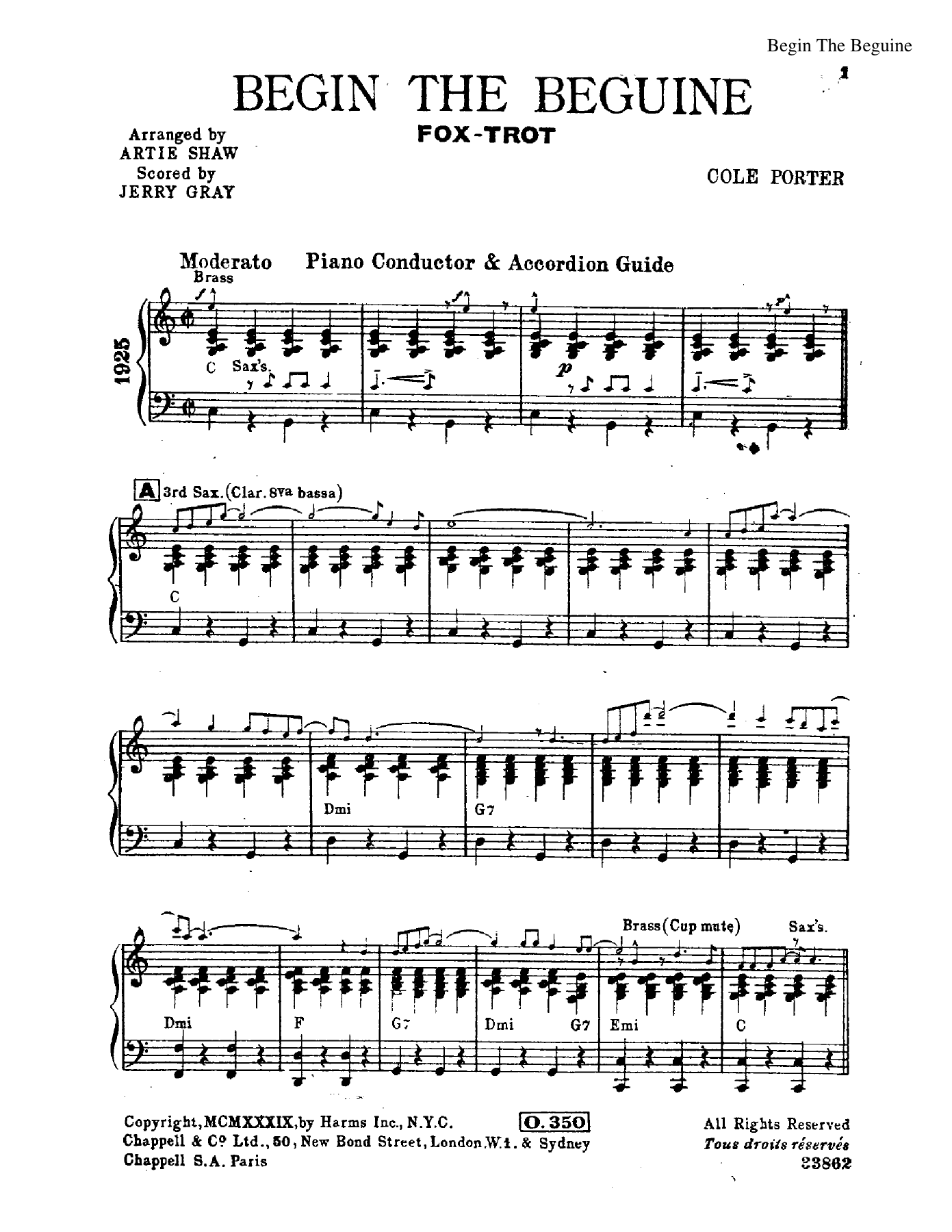 Begin The Beguine — sheet music cover (first page)