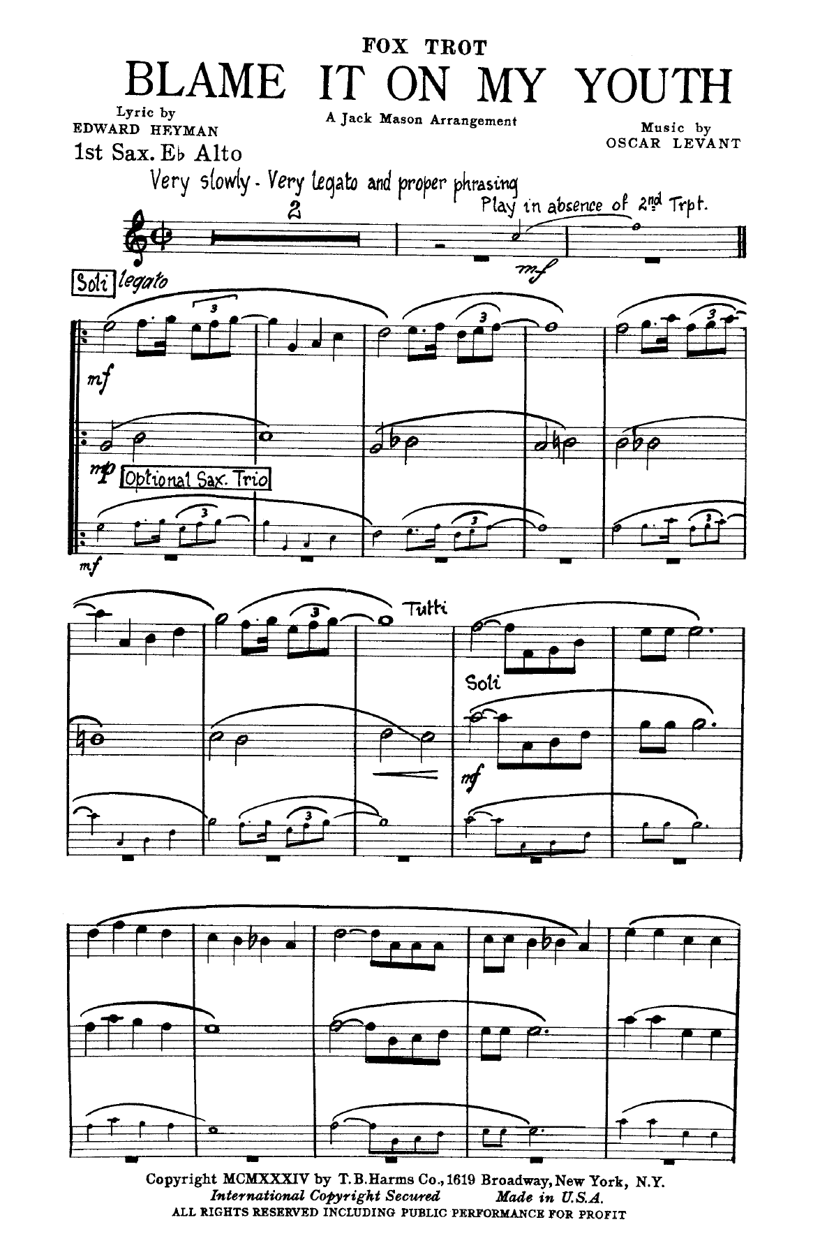Blame It On My Youth — Big Band sheet music by J. Mason | Foxtrot