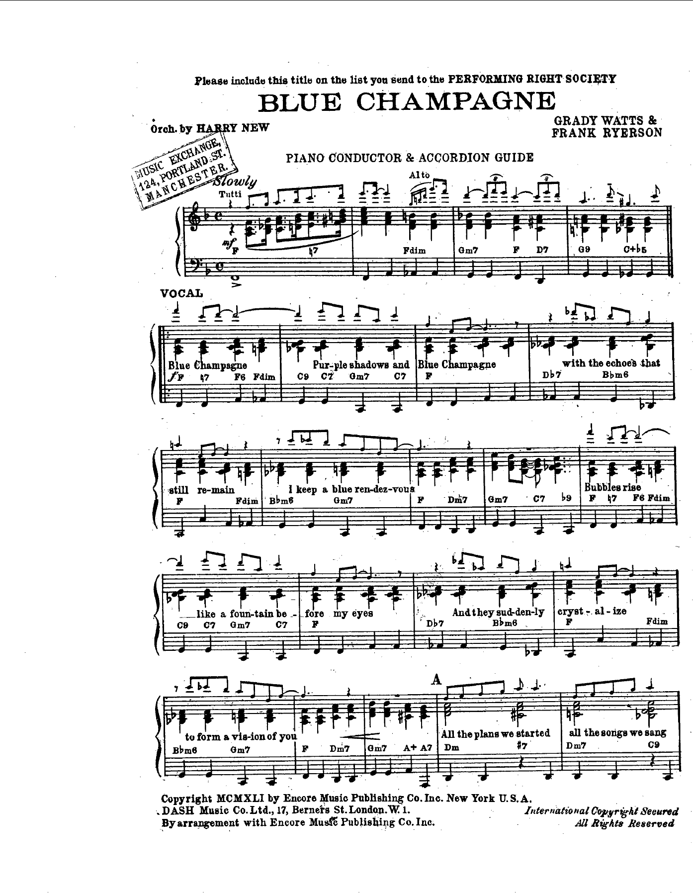 Blue Champagne — sheet music preview