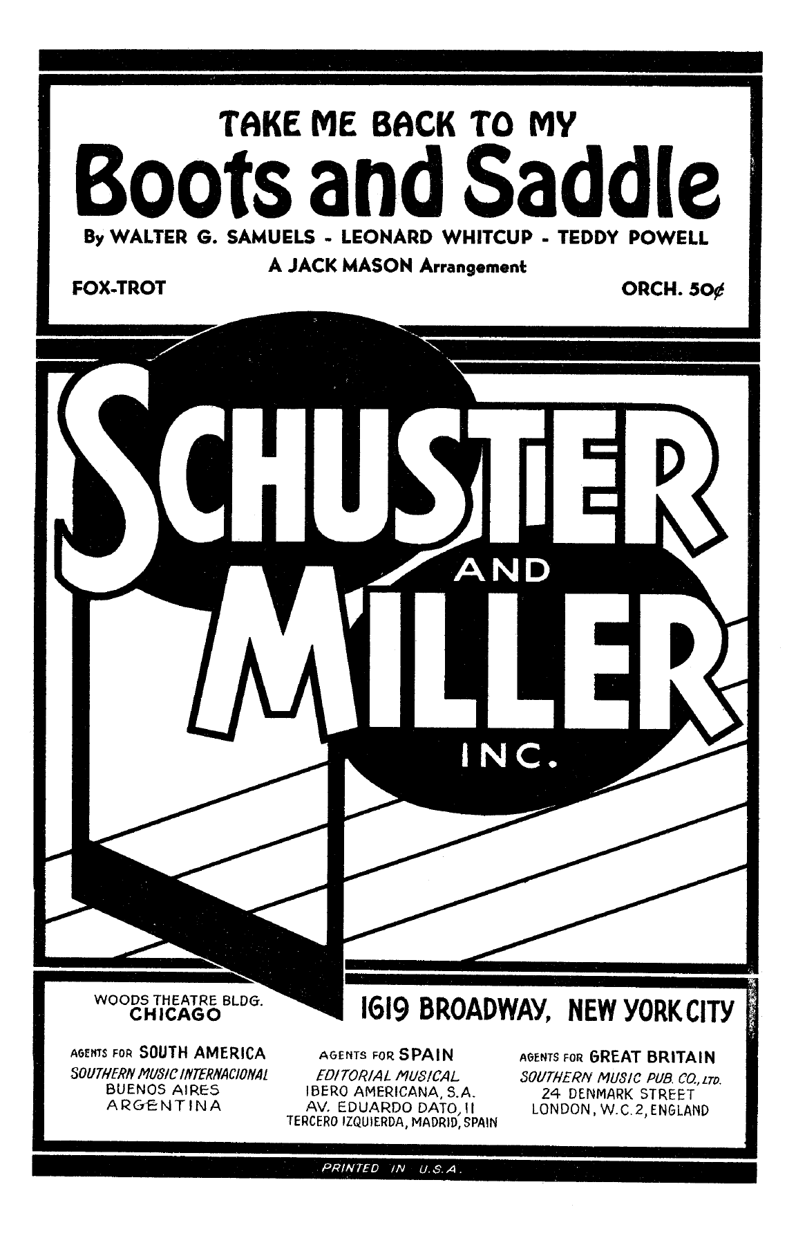 Boots And Saddle — sheet music cover (first page)