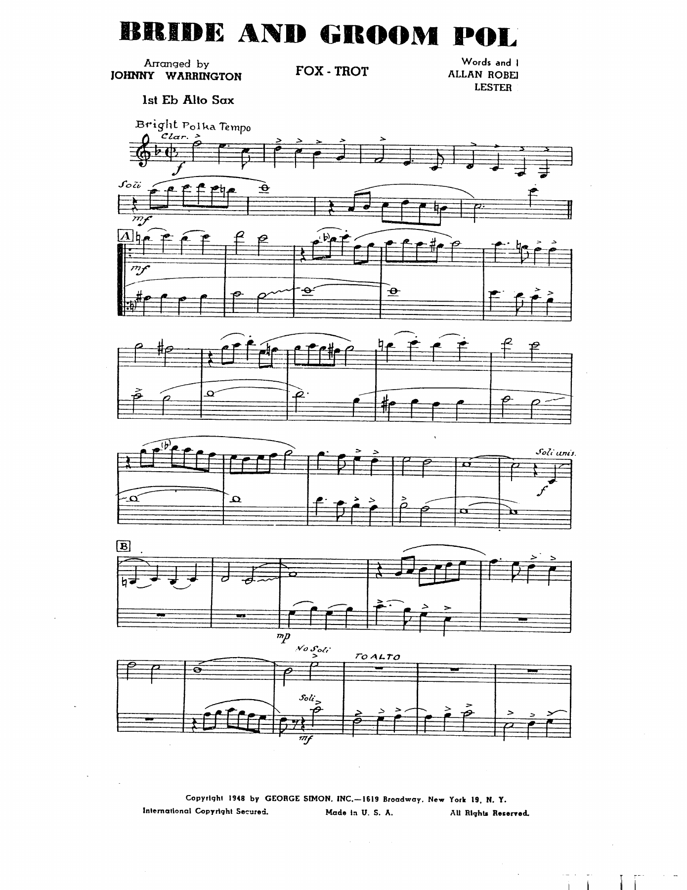 Bride And Groom Polka — sheet music cover (first page)