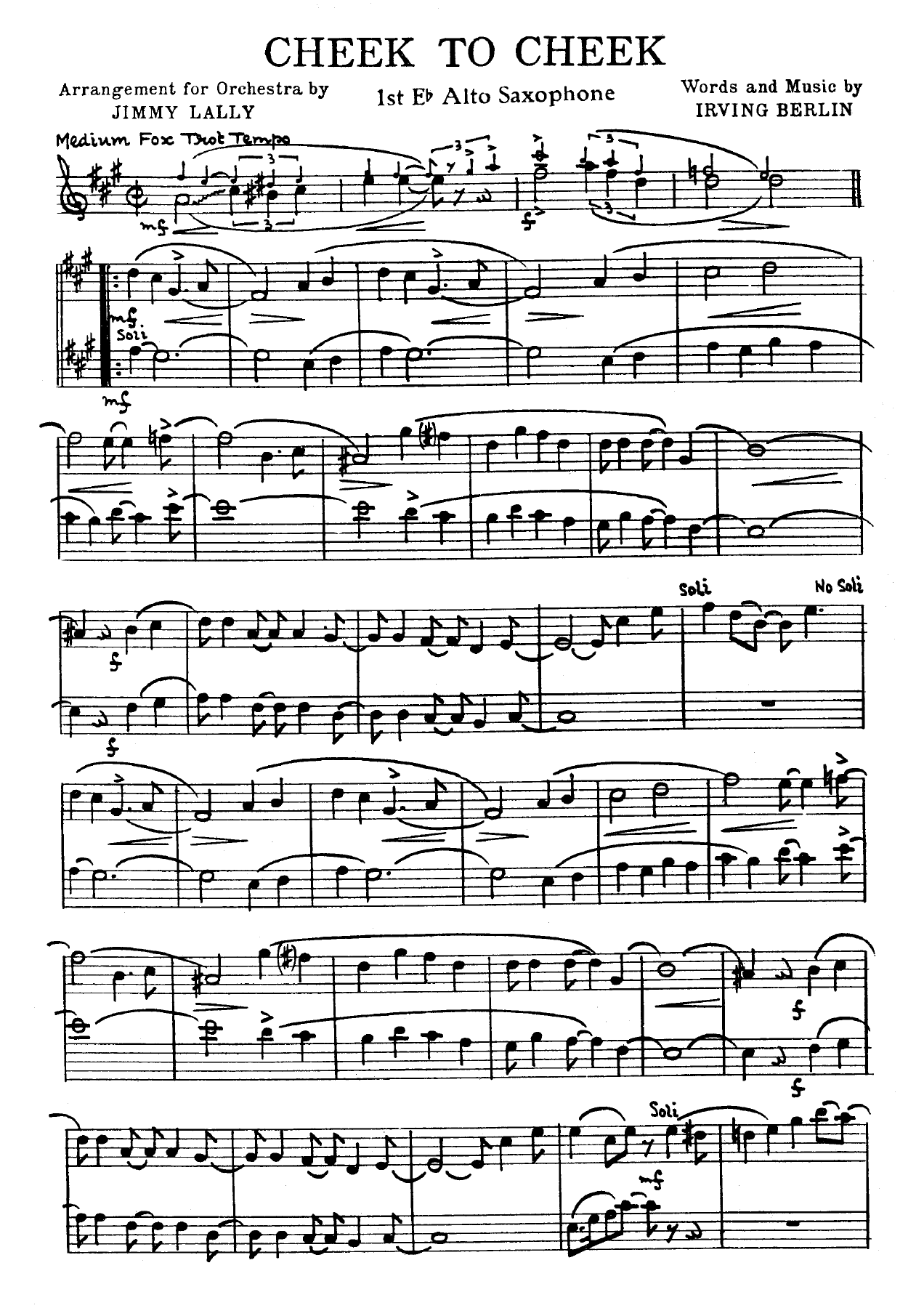 Cheek To Cheek — Big Band sheet music arranged by J. Lally | Foxtrot