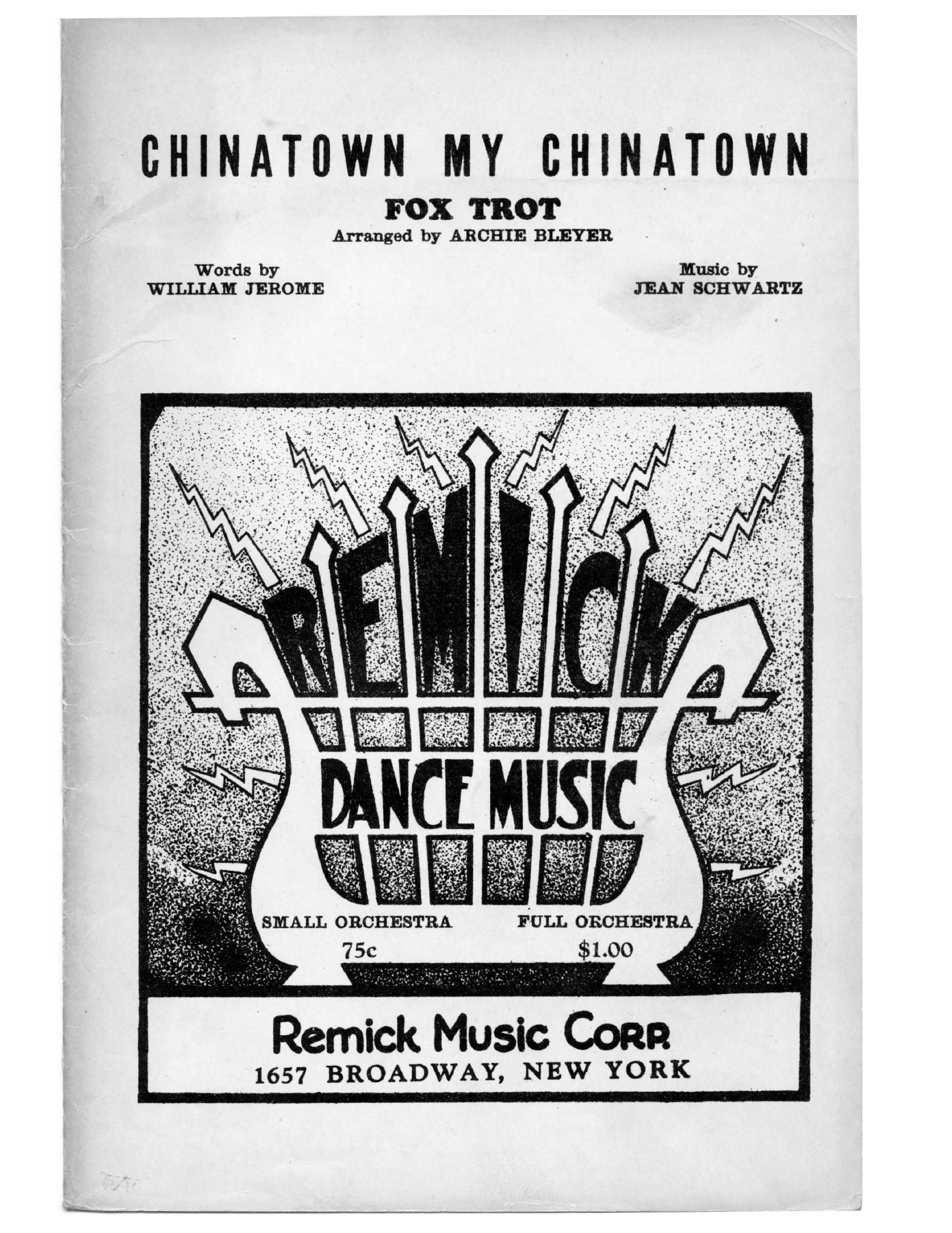 Chinatown My Chinatown — sheet music cover (first page)