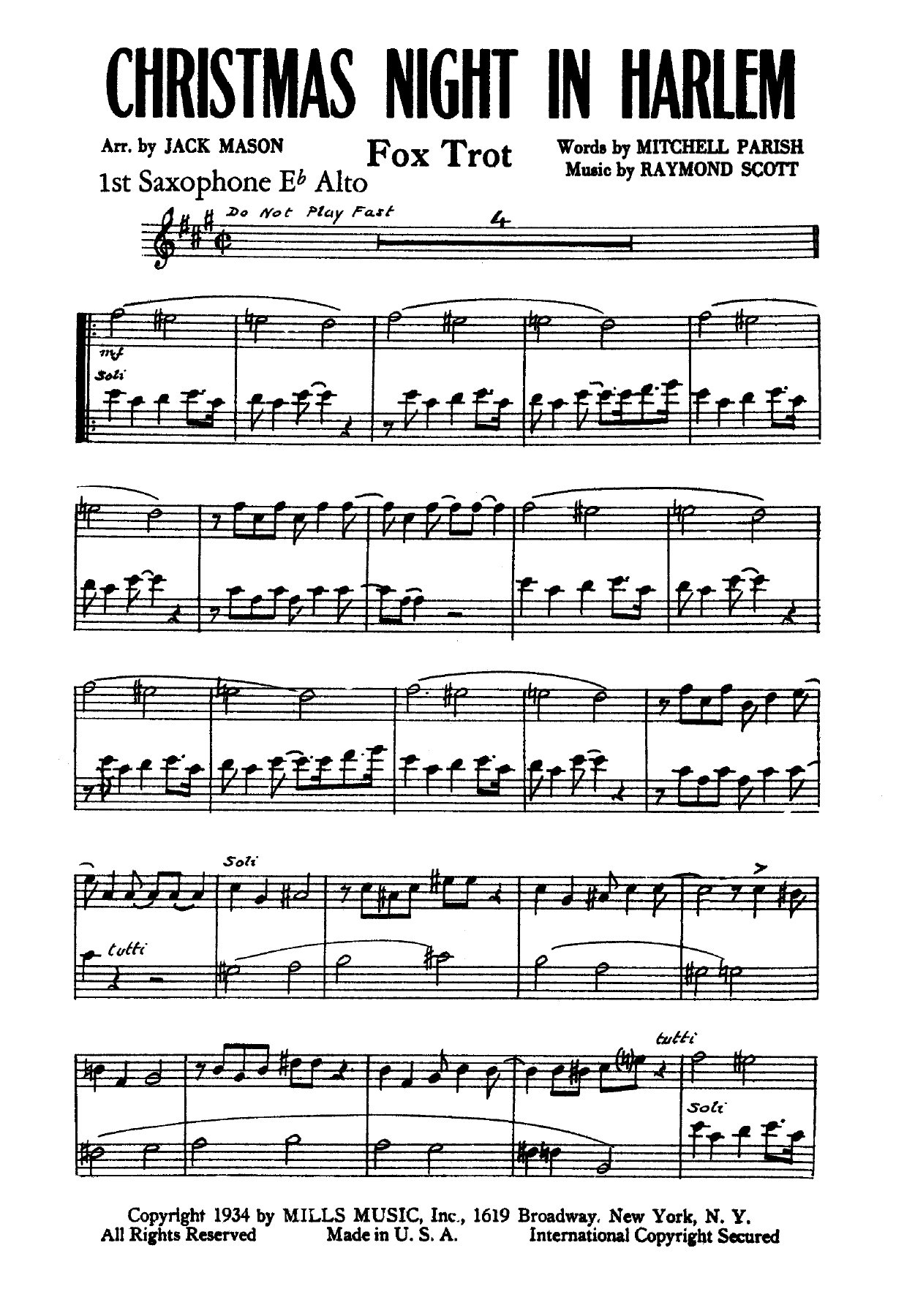 Christmas Night In Harlem — sheet music cover (first page)