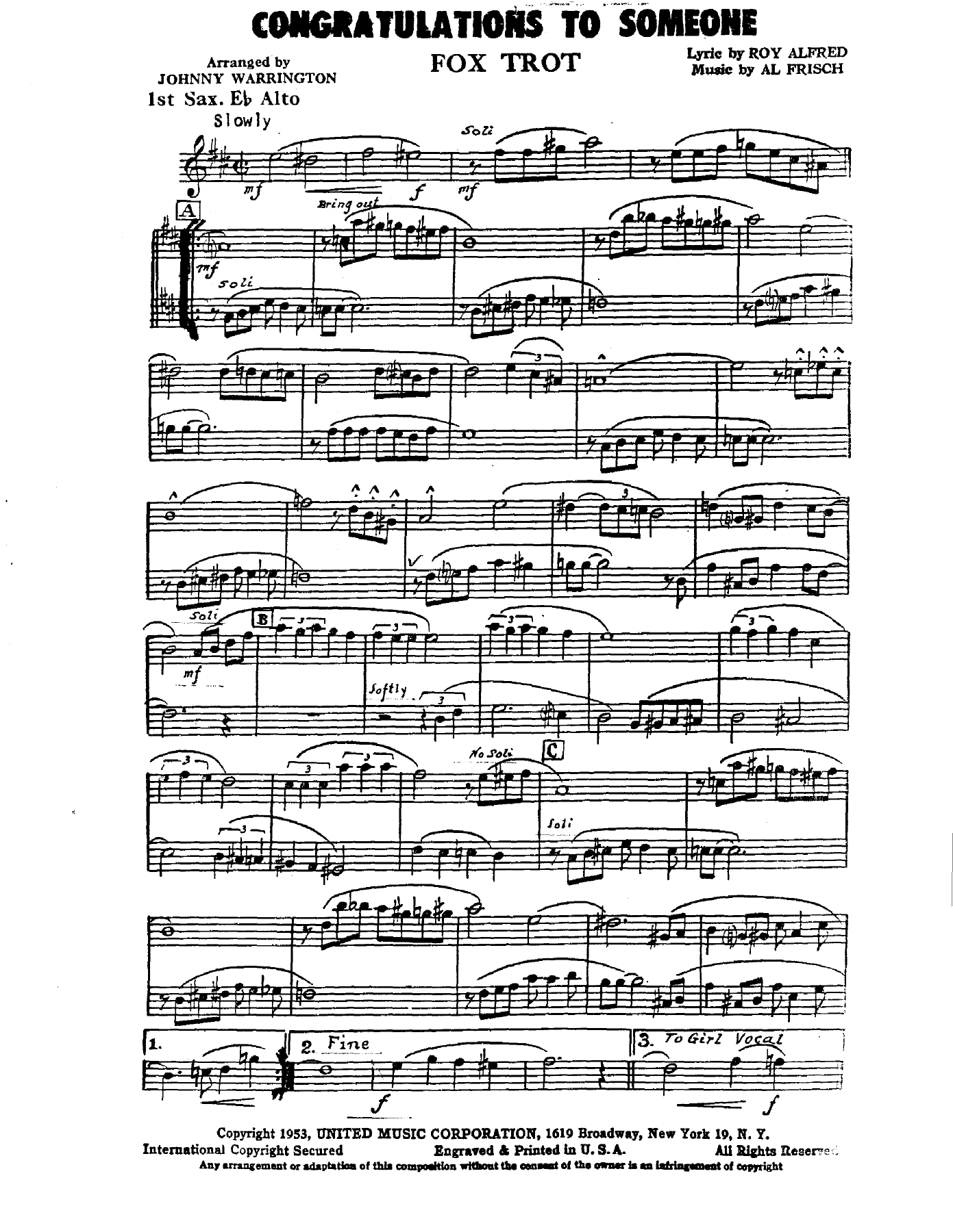 Congratulations To Someone — sheet music cover (first page)