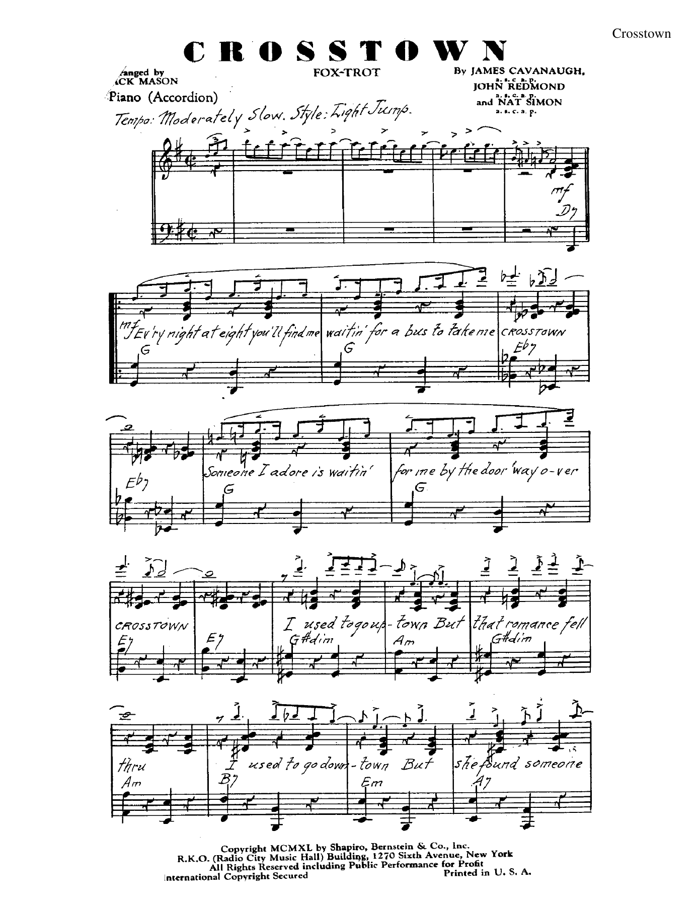 Crosstown — sheet music cover (first page)