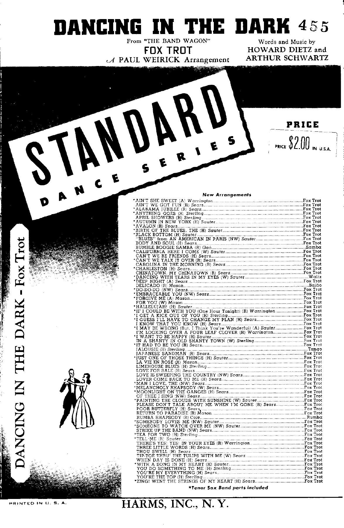 Dancing In The Dark — sheet music cover (first page)