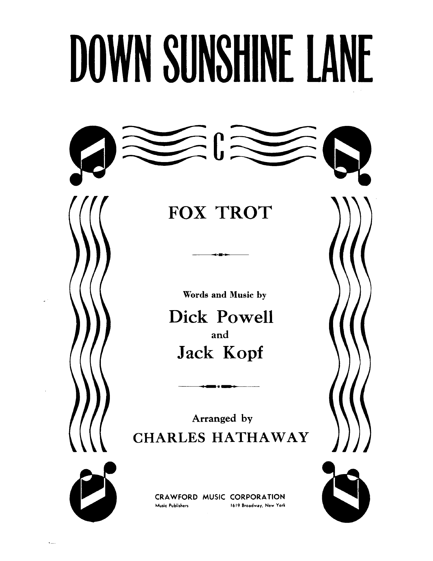 Down Sunshine Lane — sheet music cover (first page)
