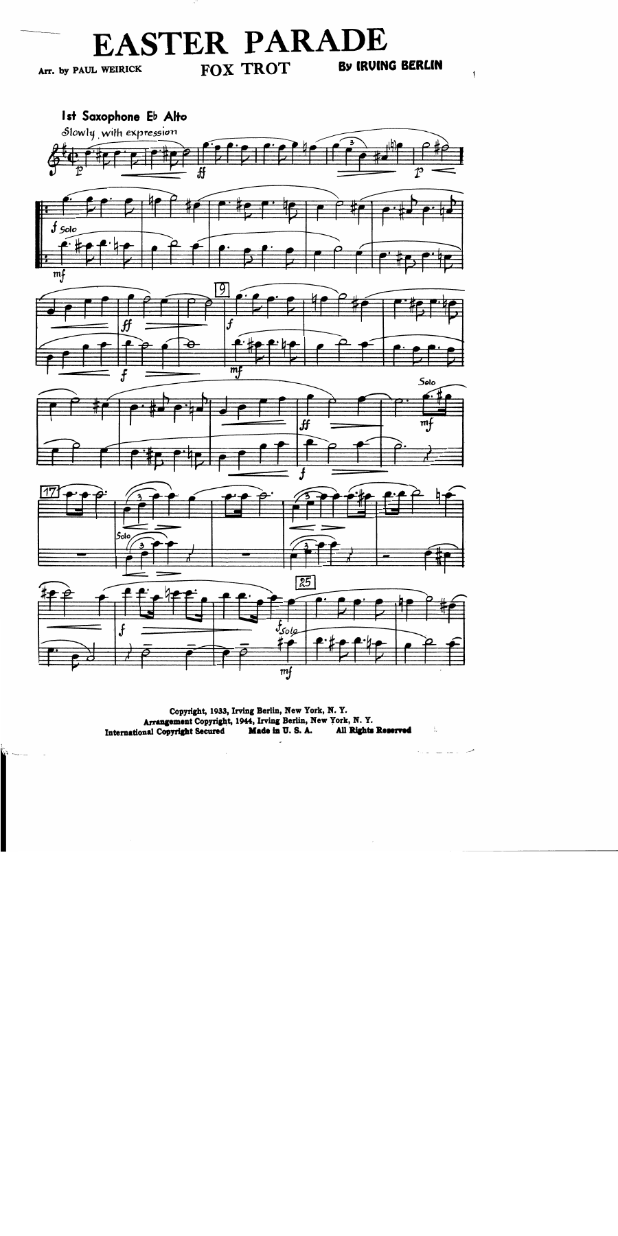 Easter Parade — sheet music cover (first page)