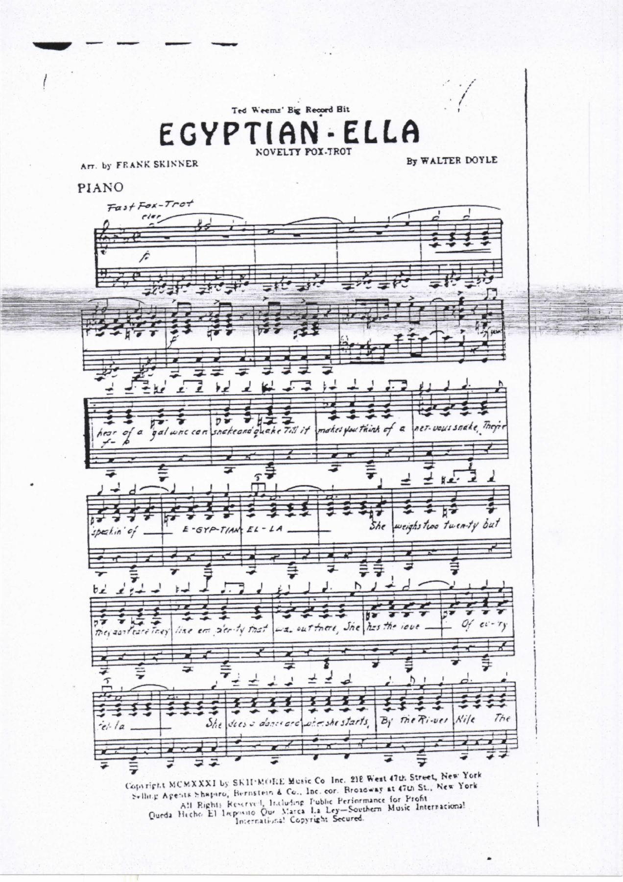 Egyptian Ella — sheet music cover (first page)