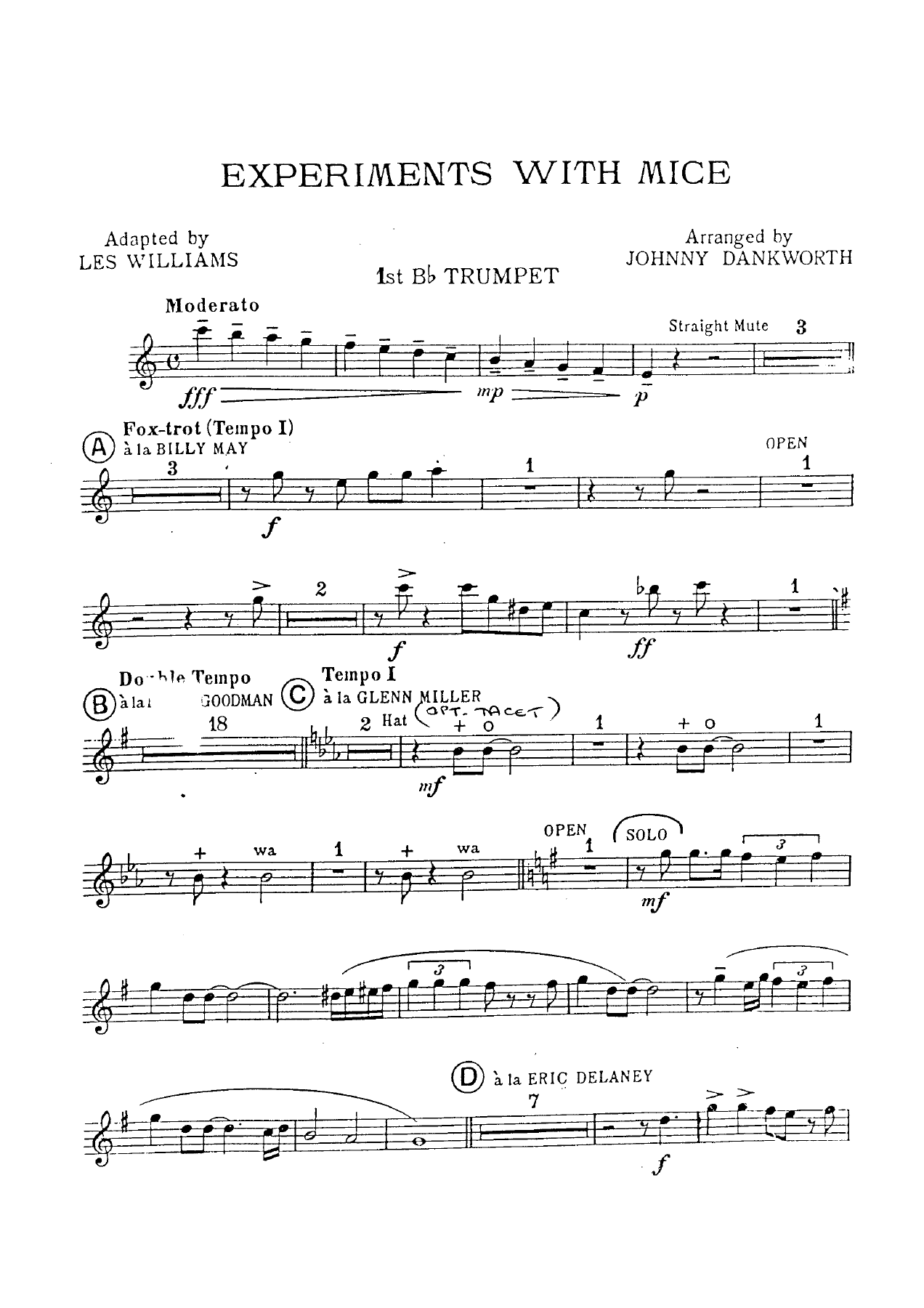Experiments With Mice — sheet music preview
