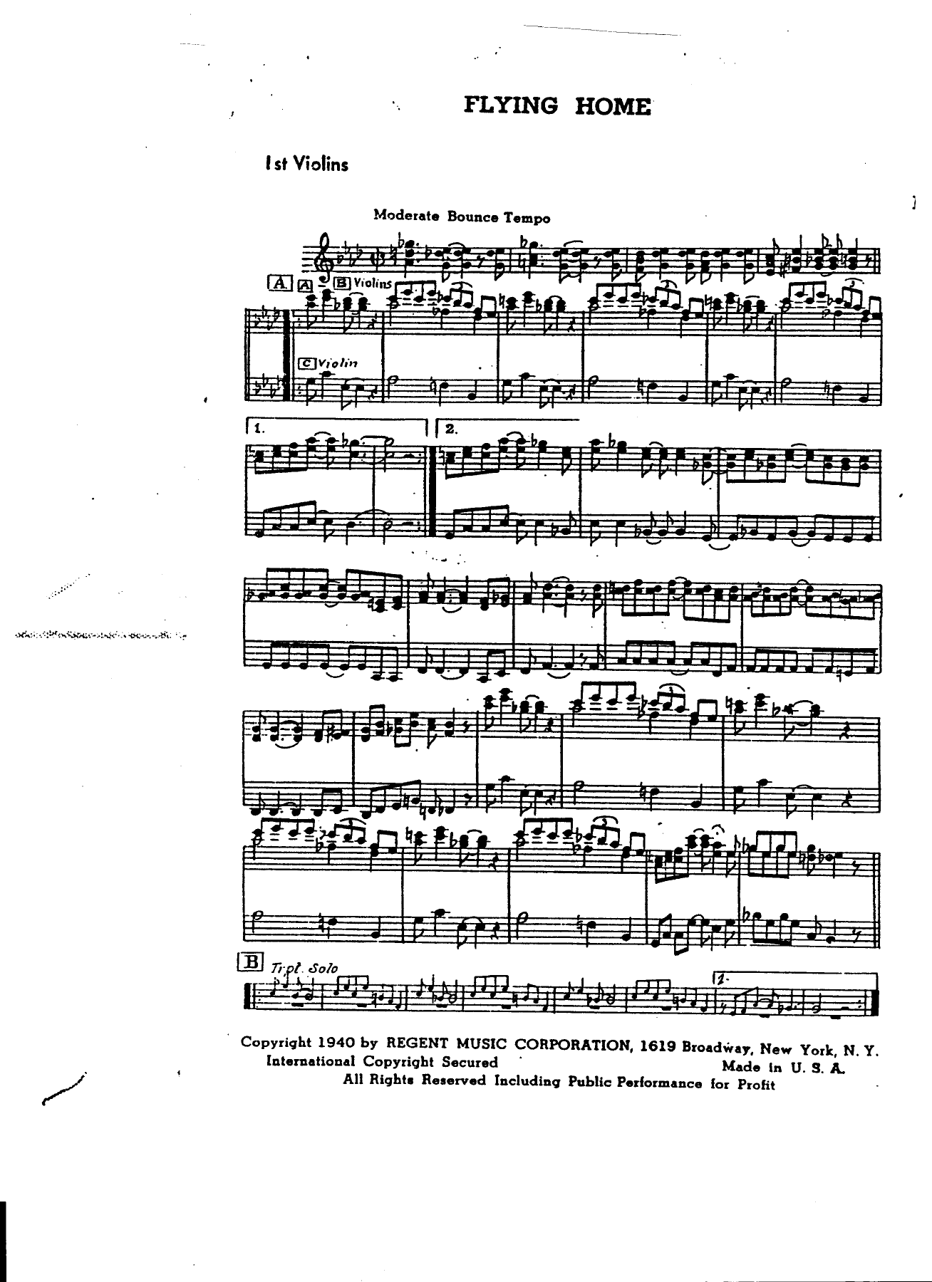Flying Home — sheet music cover (first page)