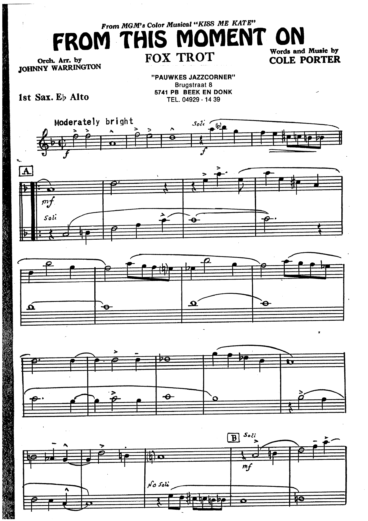 From This Moment On — Big Band sheet music arranged by J. Warrington | Foxtrot
