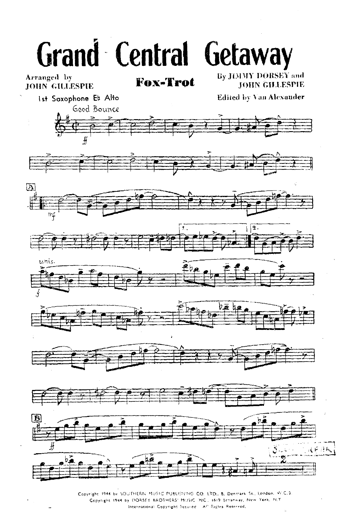 Grand Central Getaway — sheet music cover (first page)