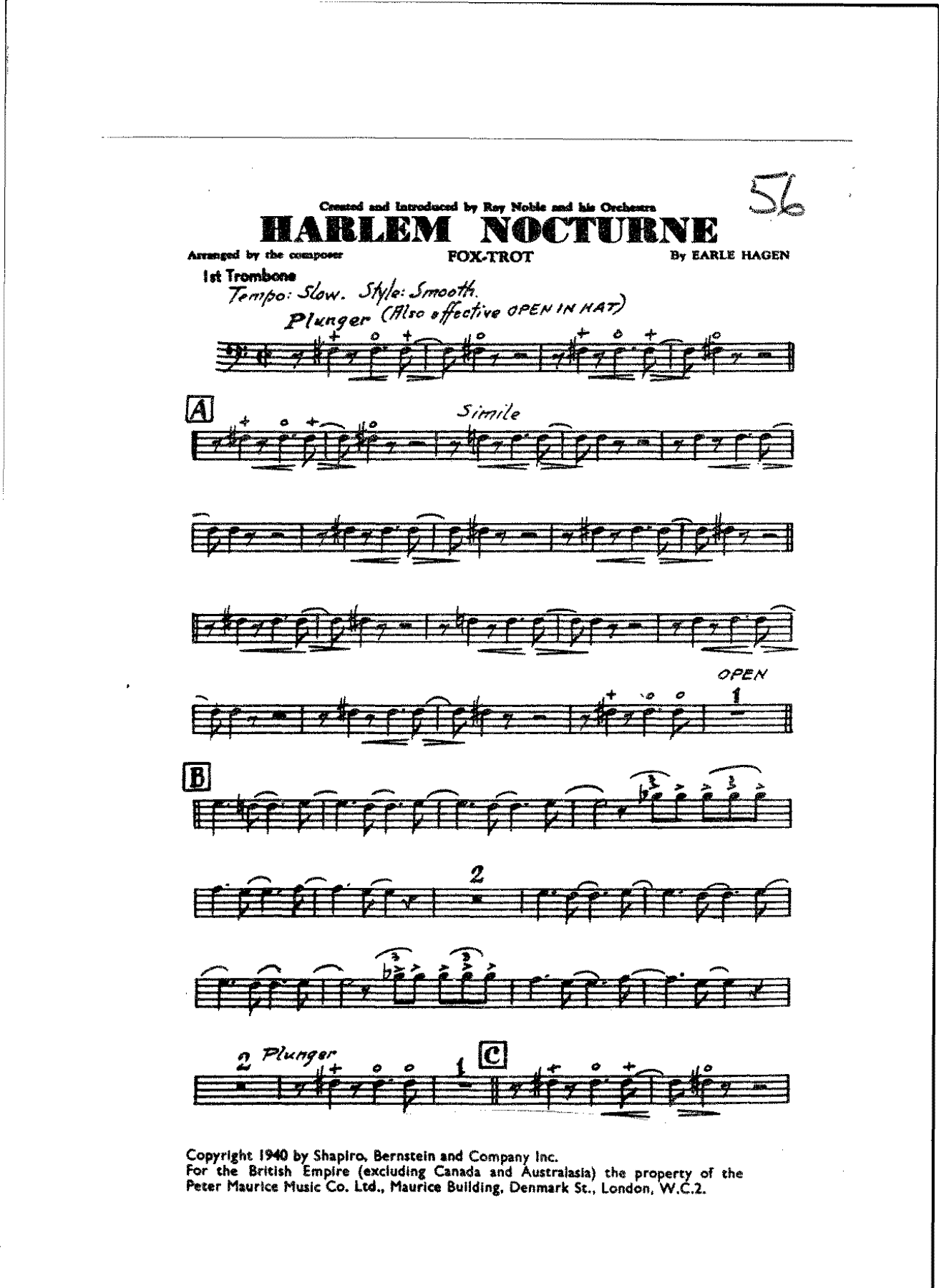 Harlem Nocturne -Alto Sax Feature — sheet music preview