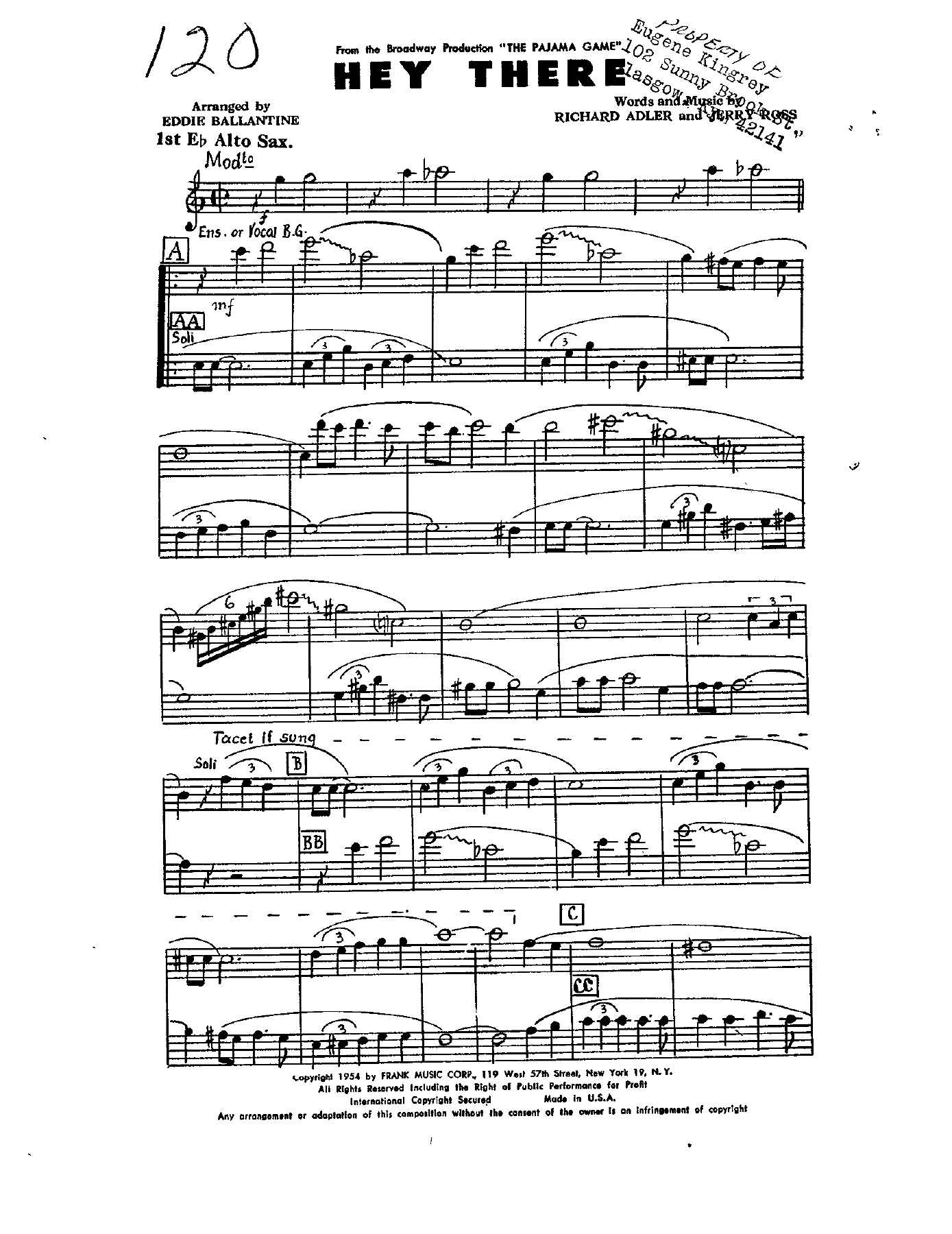 Hey There — sheet music cover (first page)