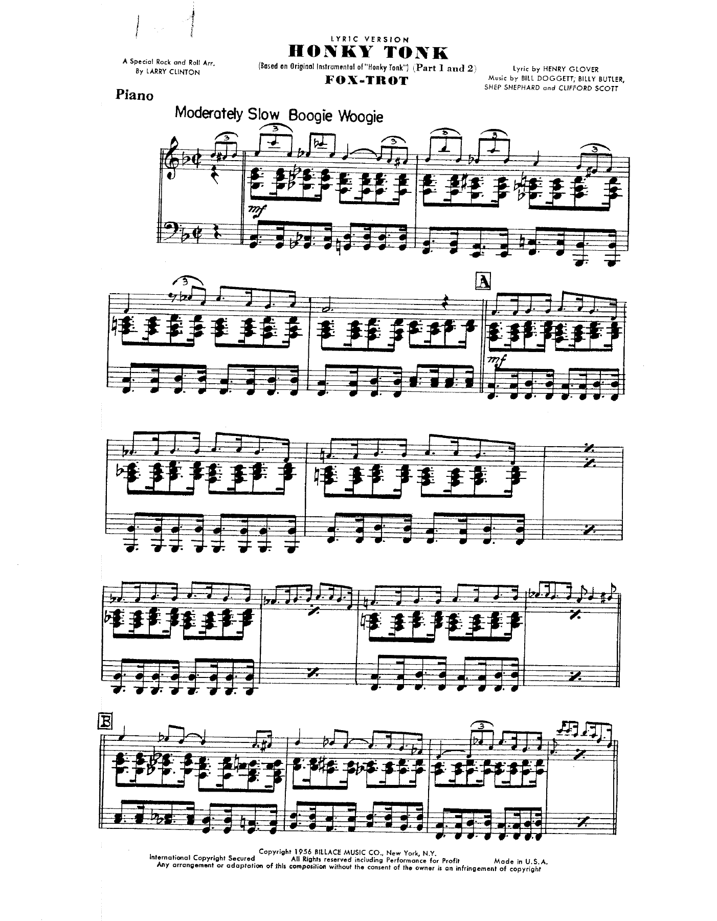 Honky Tonk — sheet music cover (first page)