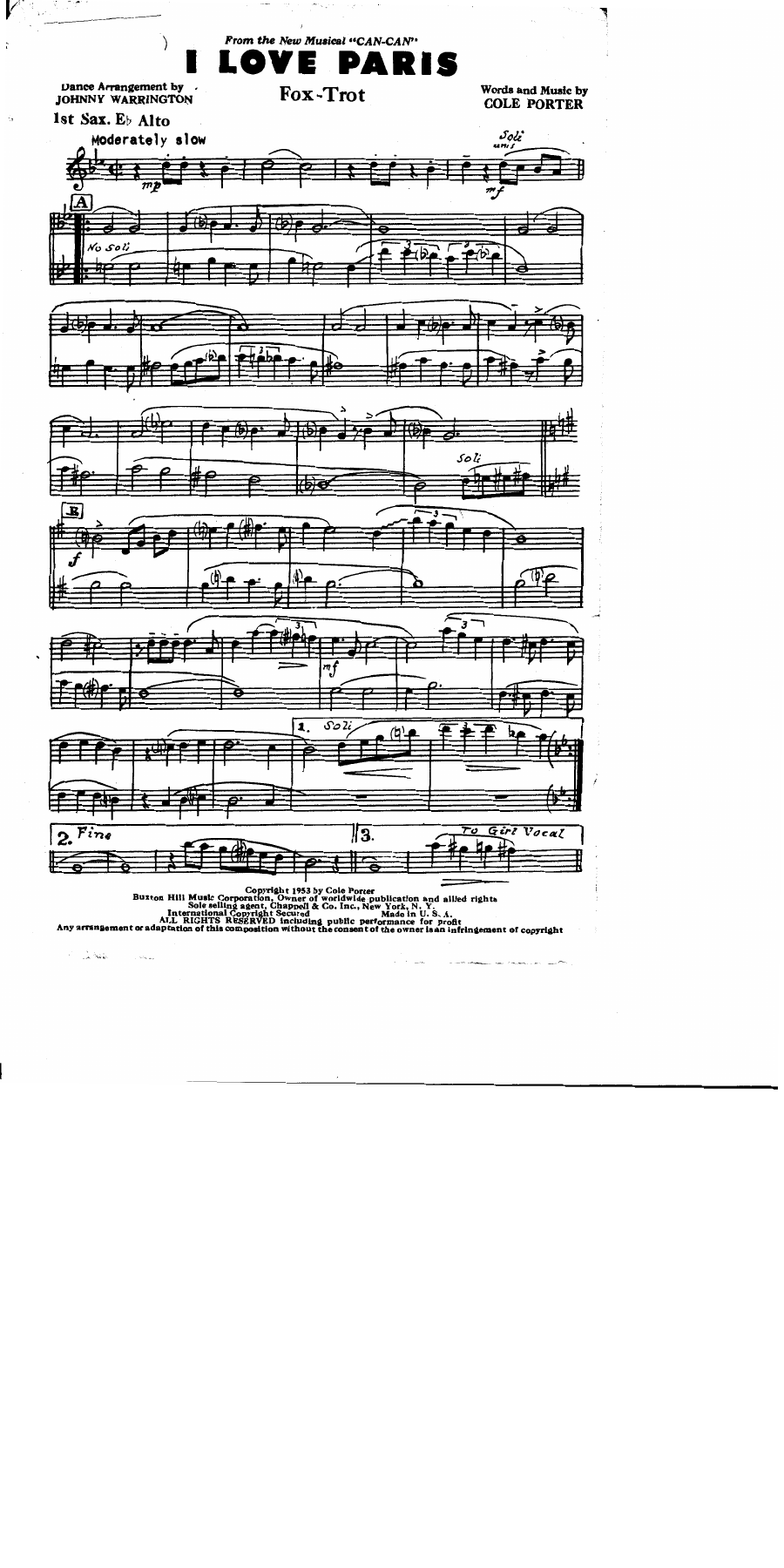 I Love Paris — sheet music cover (first page)