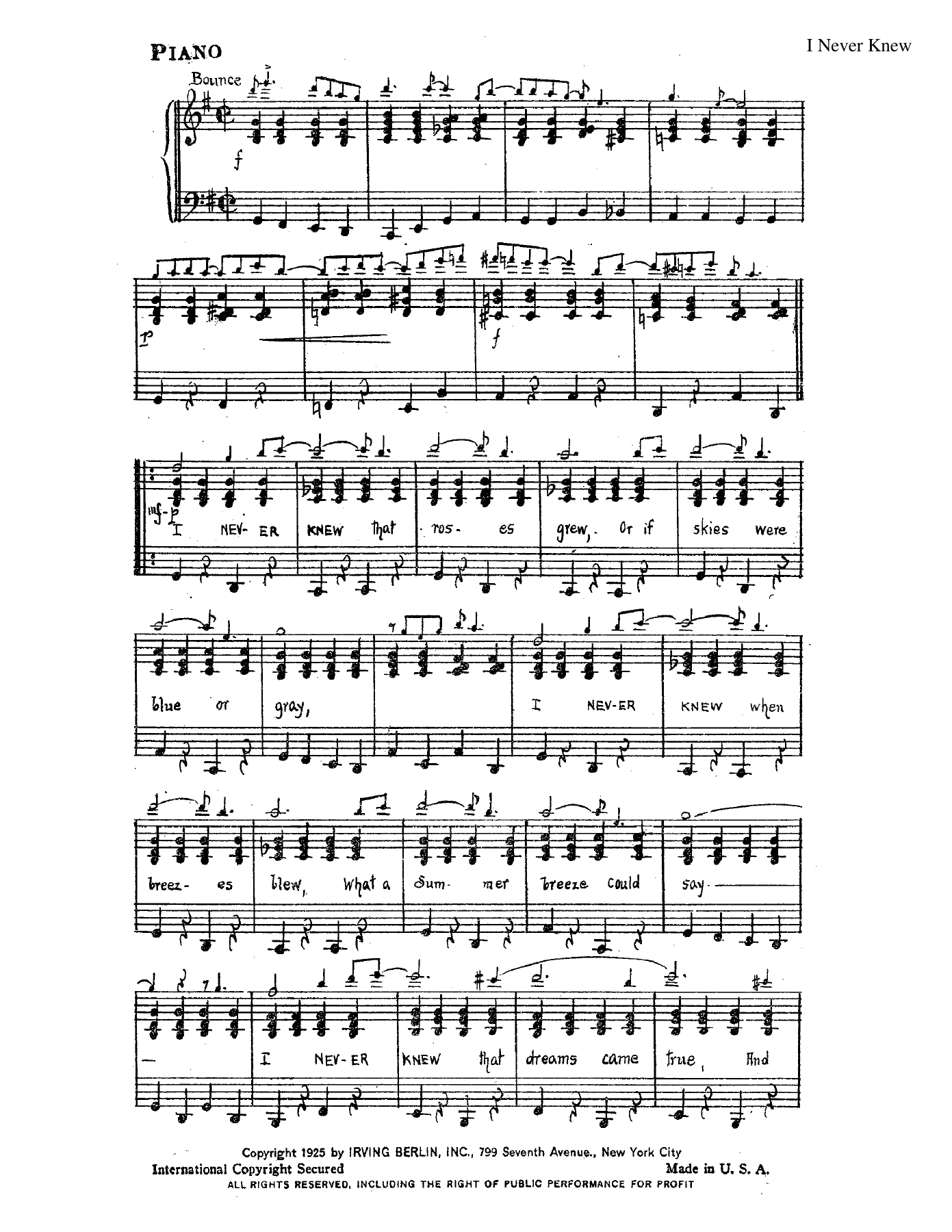 I Never Knew — sheet music cover (first page)
