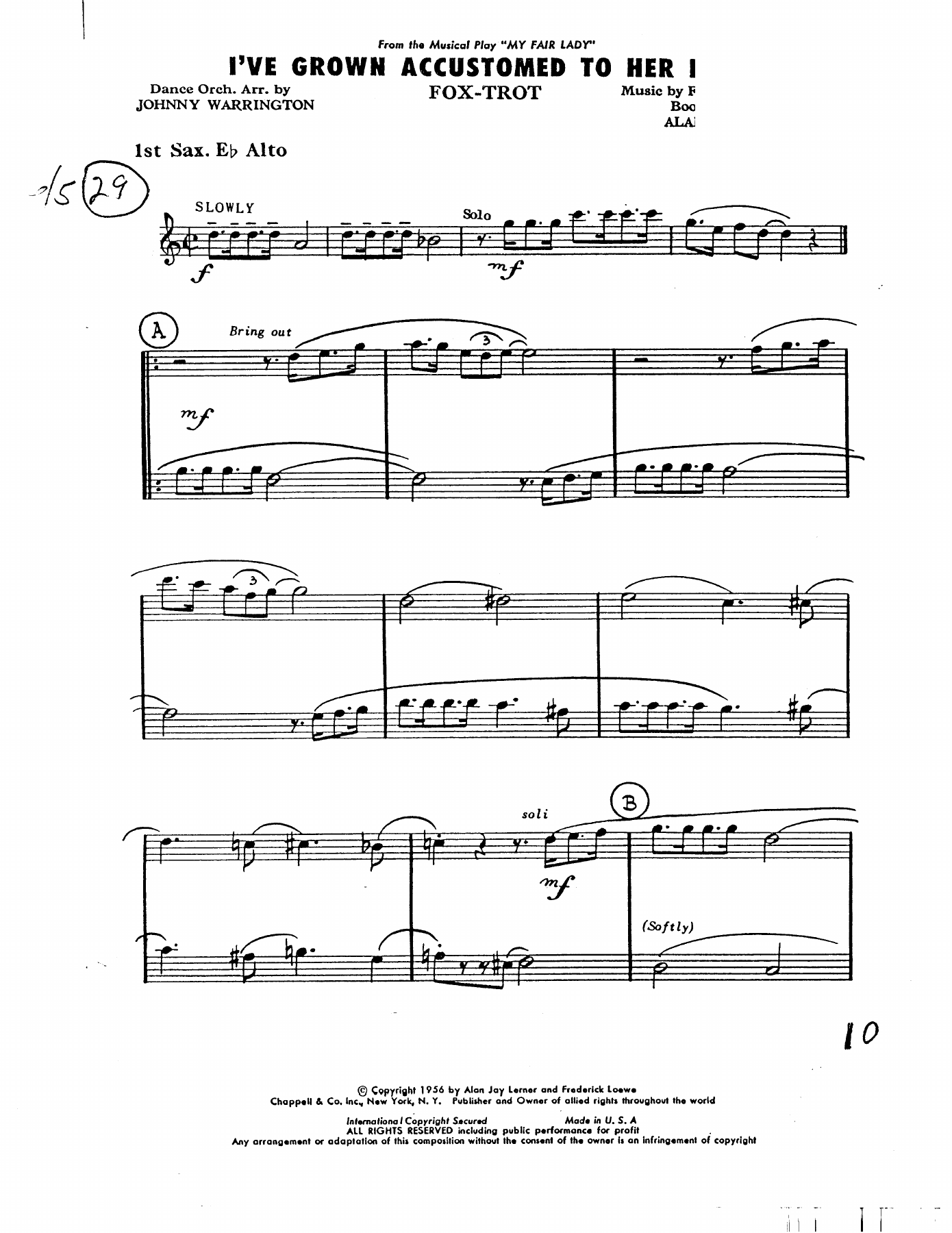 I'Ve Grown Accustomed To Her Face — Big Band sheet music arranged by J. Warrington | Foxtrot