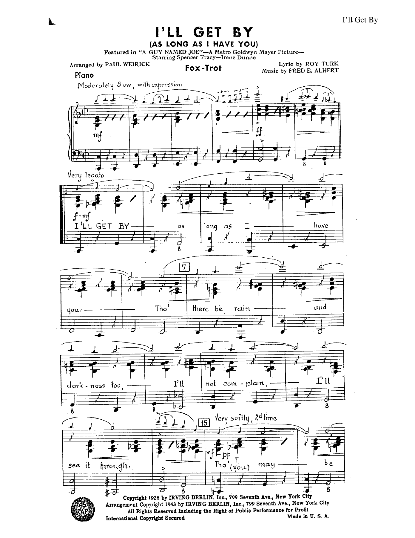 I'll Get By — sheet music cover (first page)