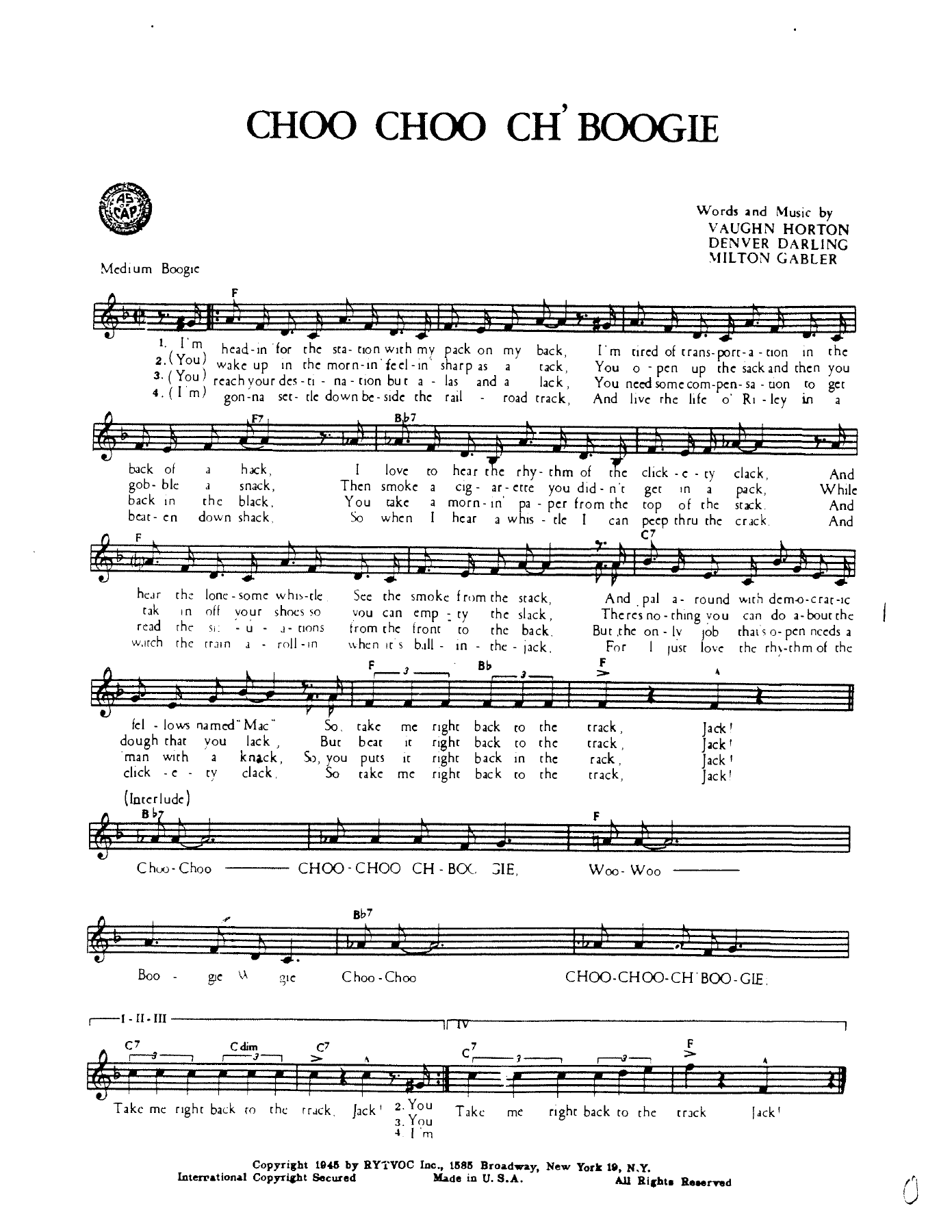 Choo Choo Ch Boogie — sheet music preview