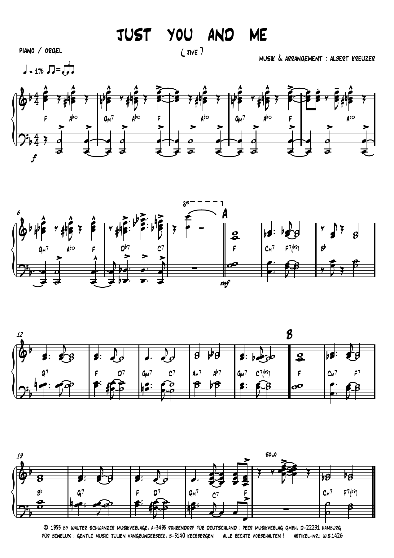 Just You And Me — sheet music cover (first page)