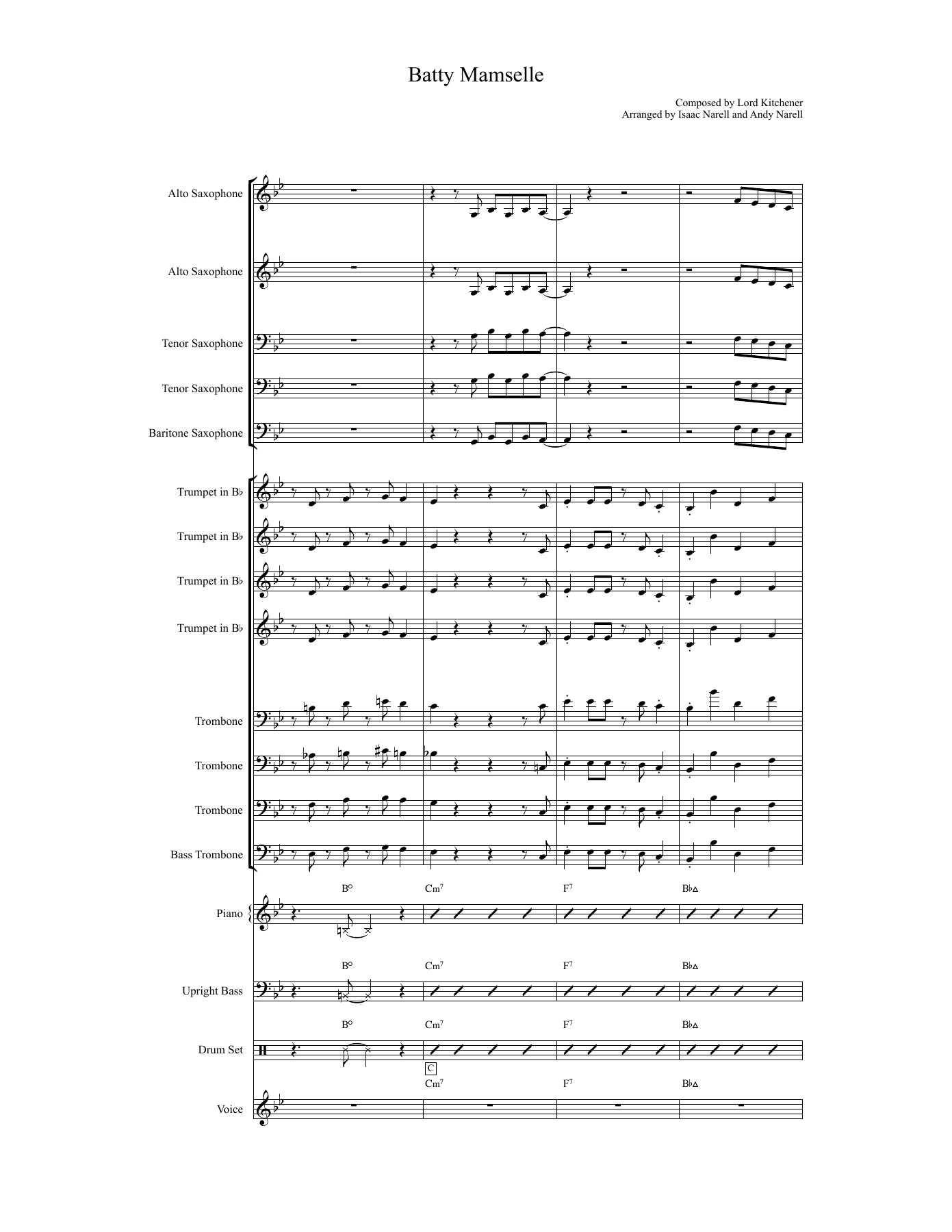 Batty Mamselle — Big Band sheet music arranged by Isaac Narell and  Andy Narell | Mambo