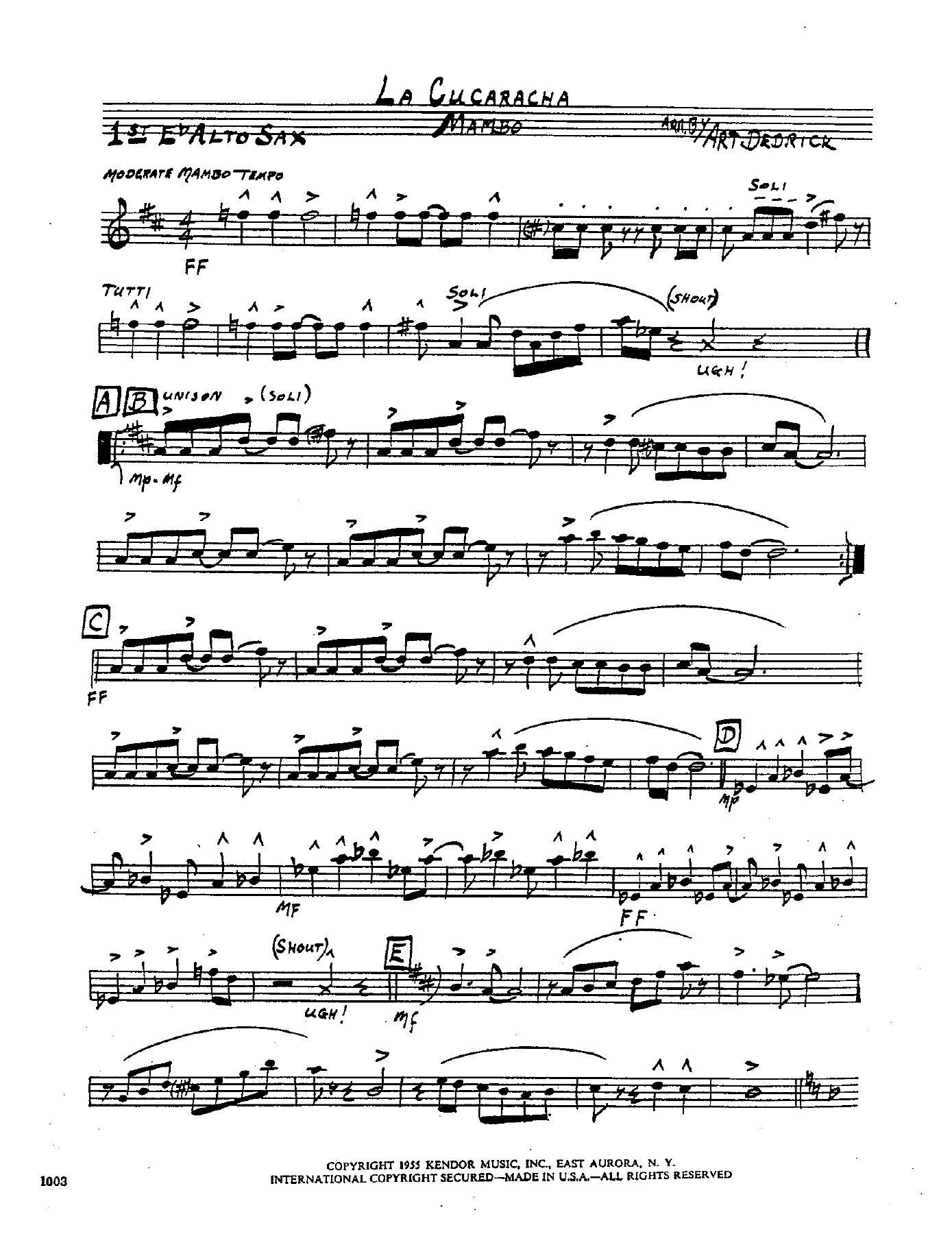 La Cucaracha — sheet music cover (first page)
