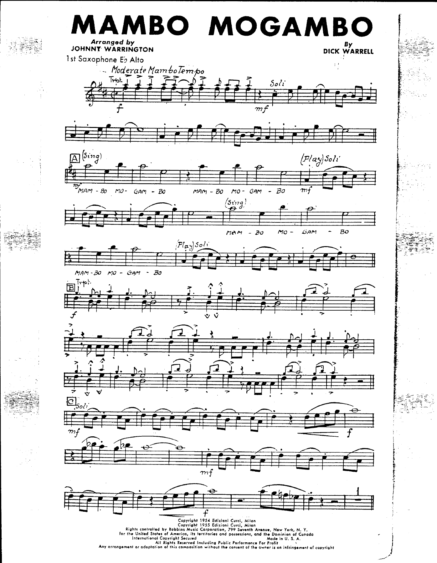 Mambo Mogambo — sheet music cover (first page)