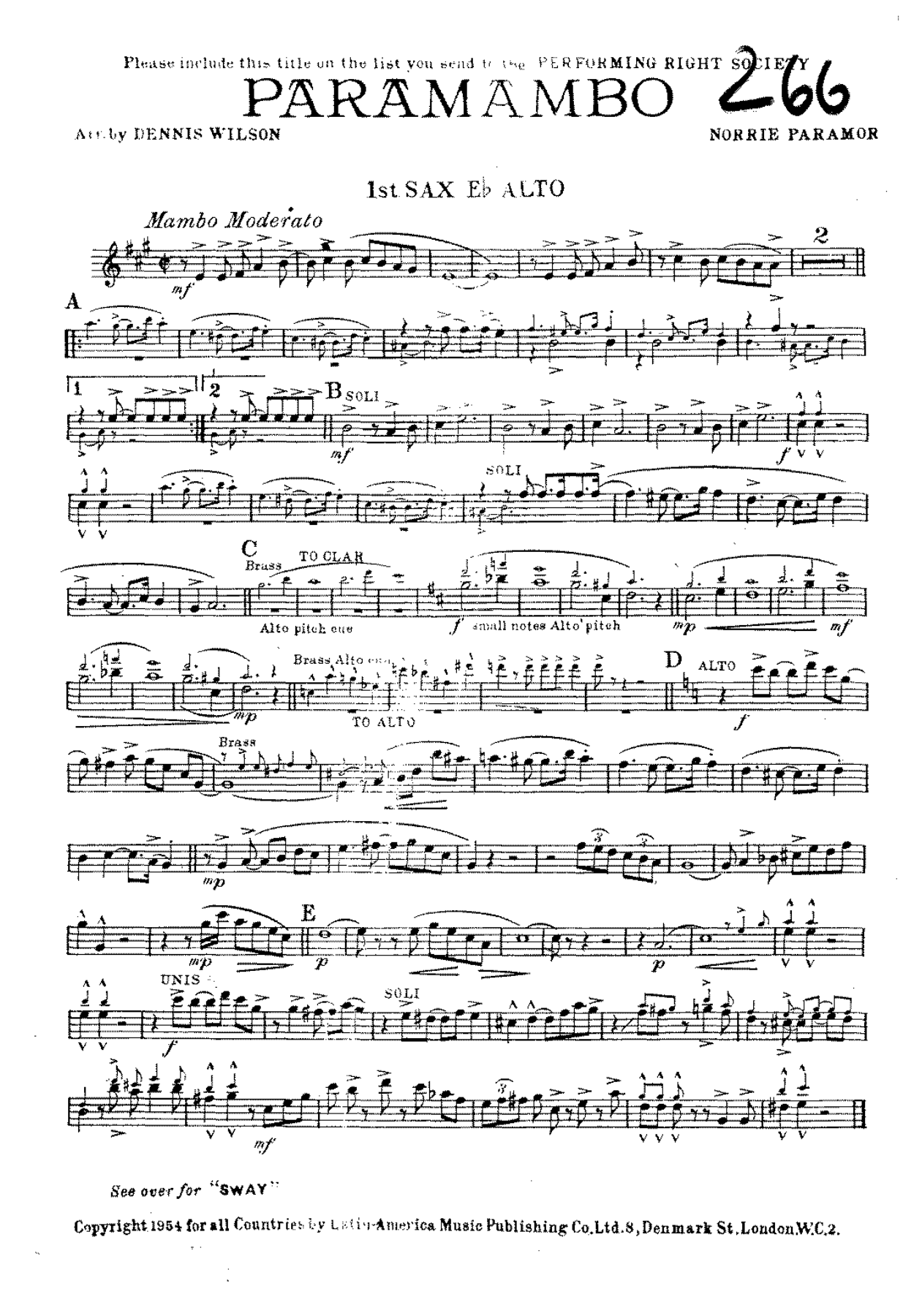 Paramambo — Big Band sheet music by D. Wilson | Mambo