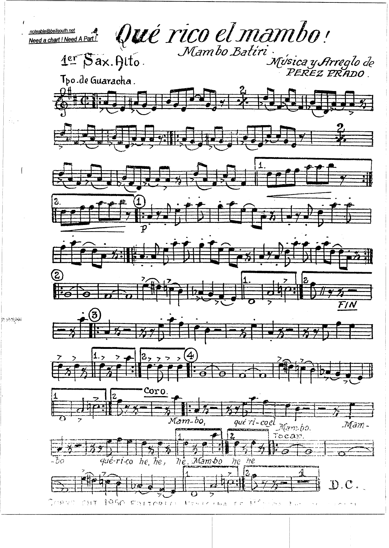Que Rico El Mambo — Big Band sheet music arranged by P. Prado | Mambo
