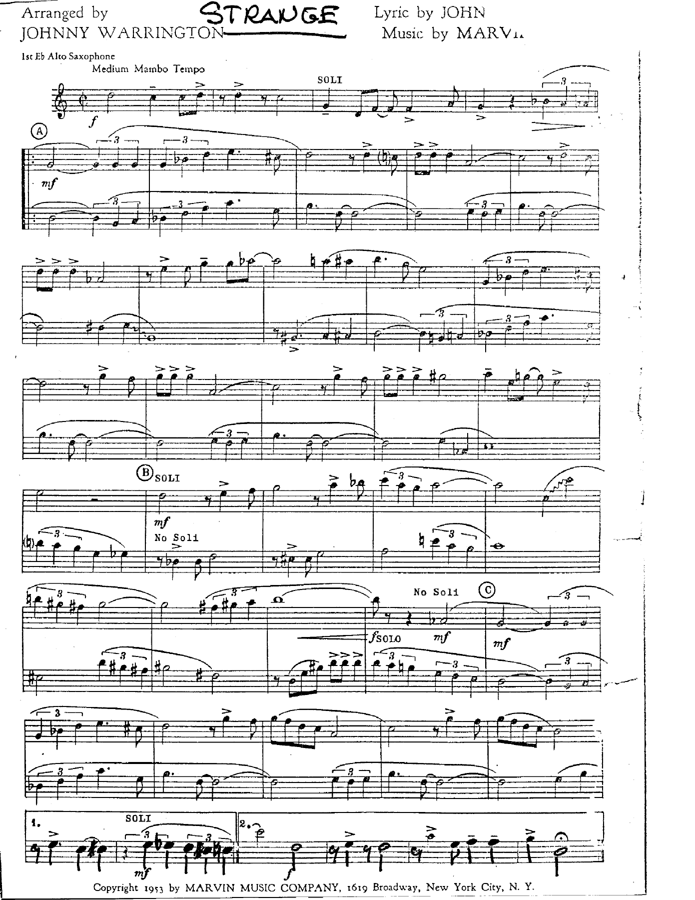 Strange — sheet music cover (first page)