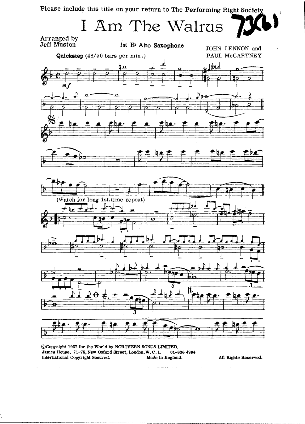 I Am The Walrus — sheet music cover (first page)