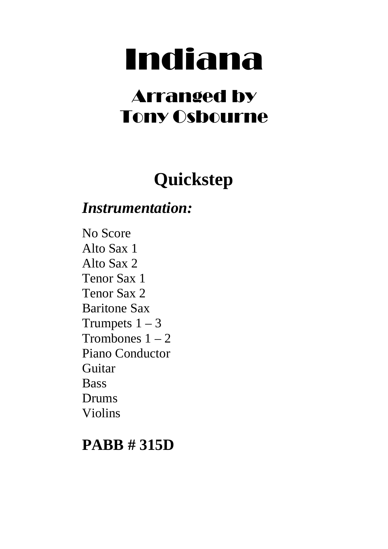 Indiana — sheet music preview