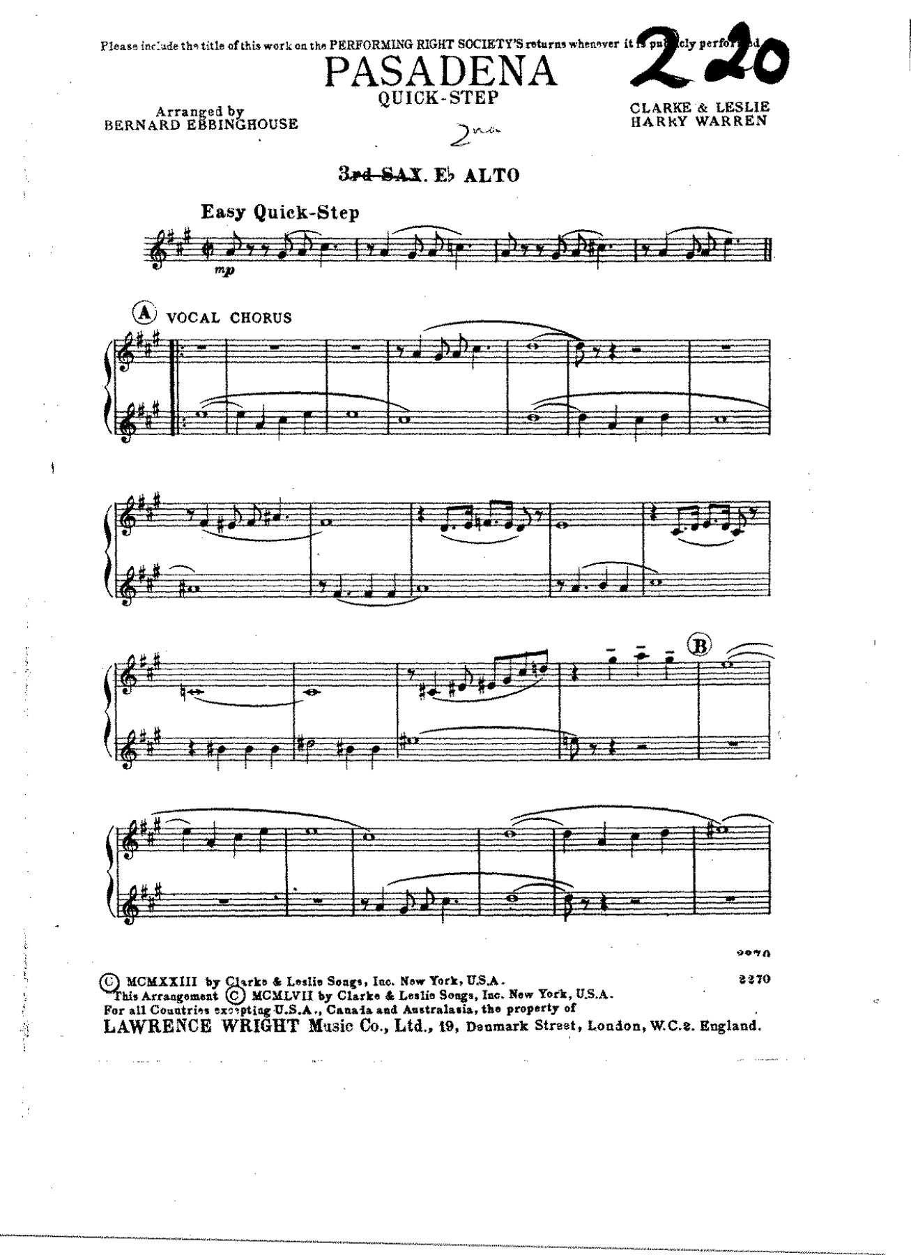 Pasadena — sheet music cover (first page)