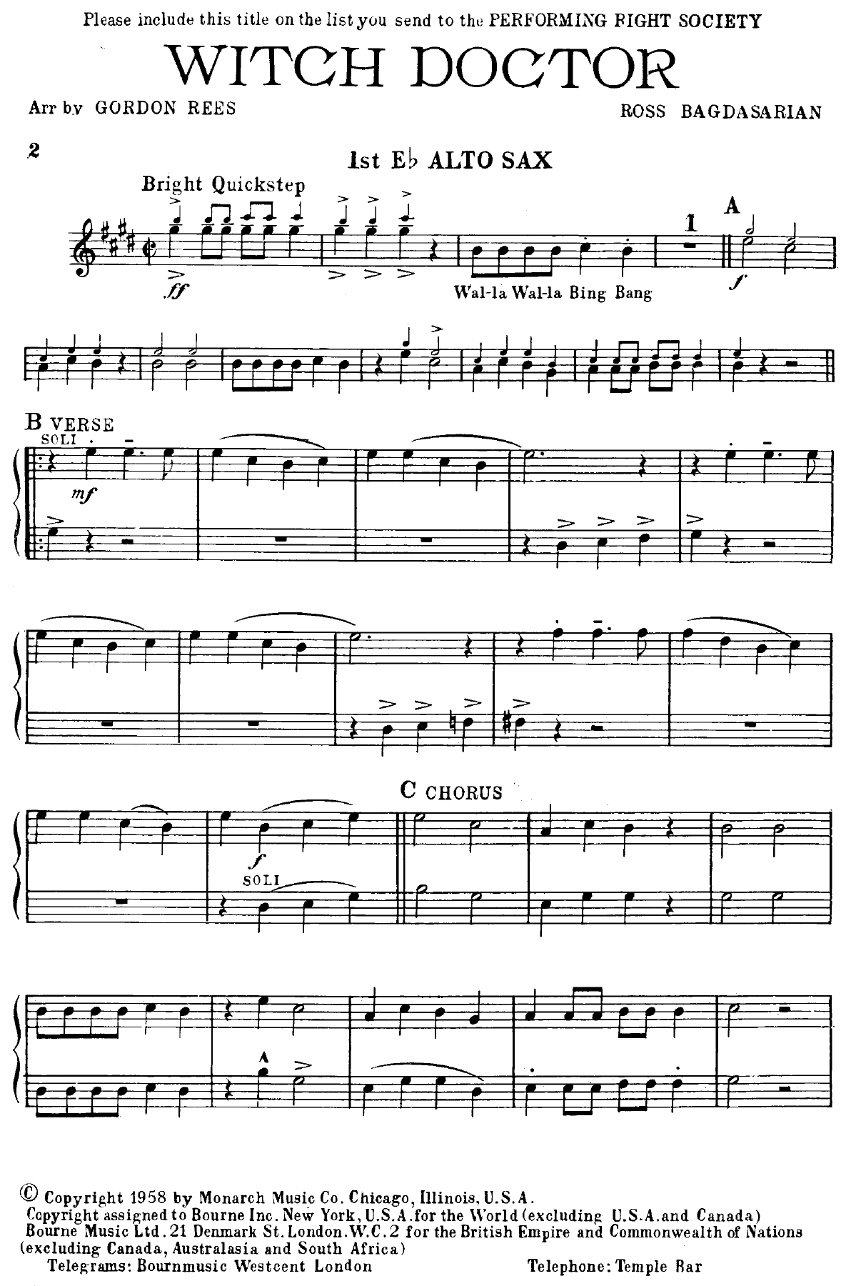 Witch Doctor — sheet music cover (first page)
