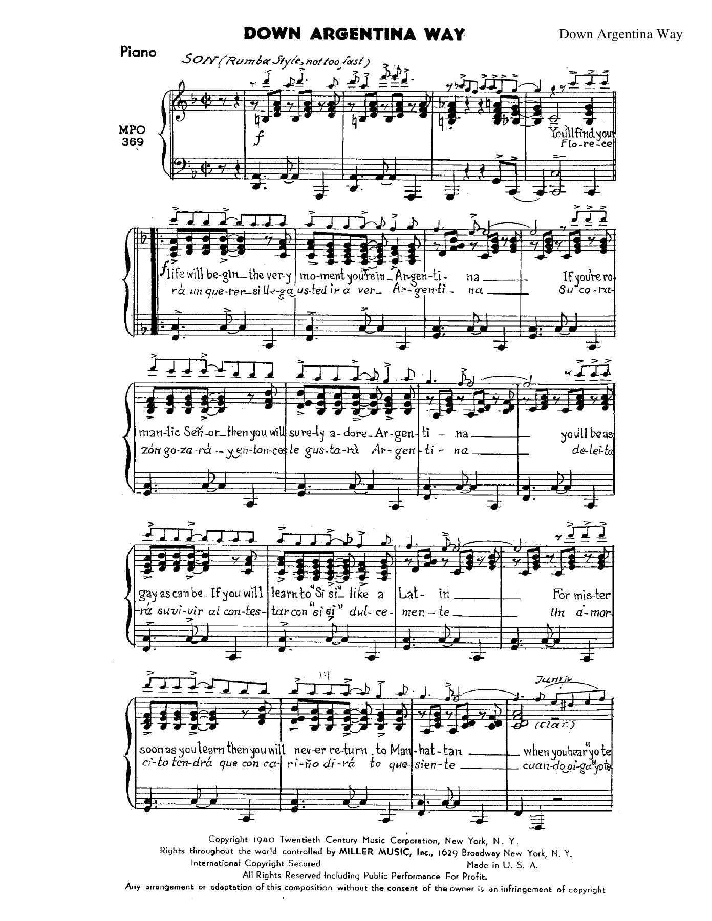 Down Argentina Way — Big Band sheet music arranged by J. Mason | Rumba