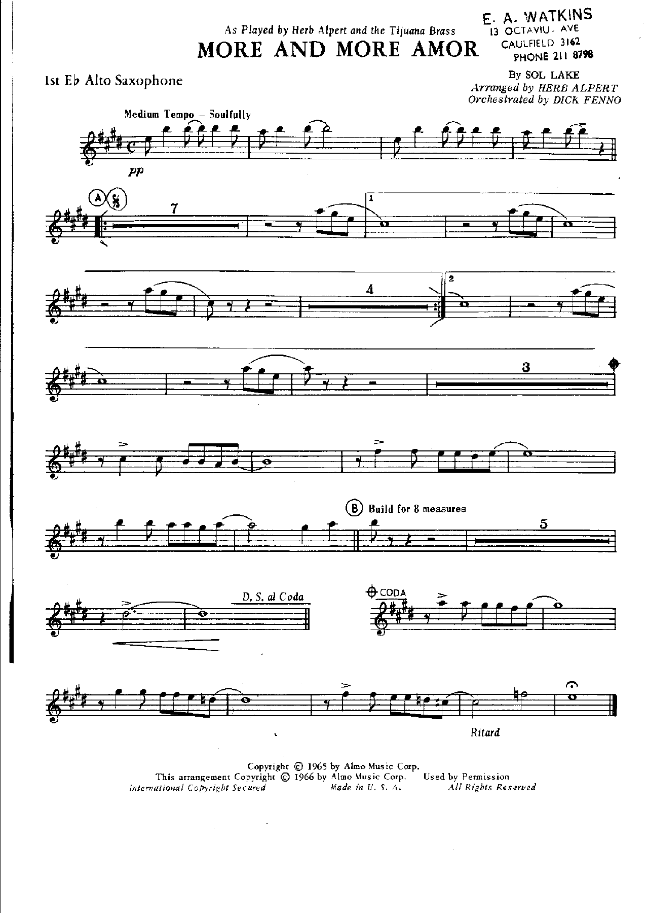 More And More Amore — sheet music cover (first page)