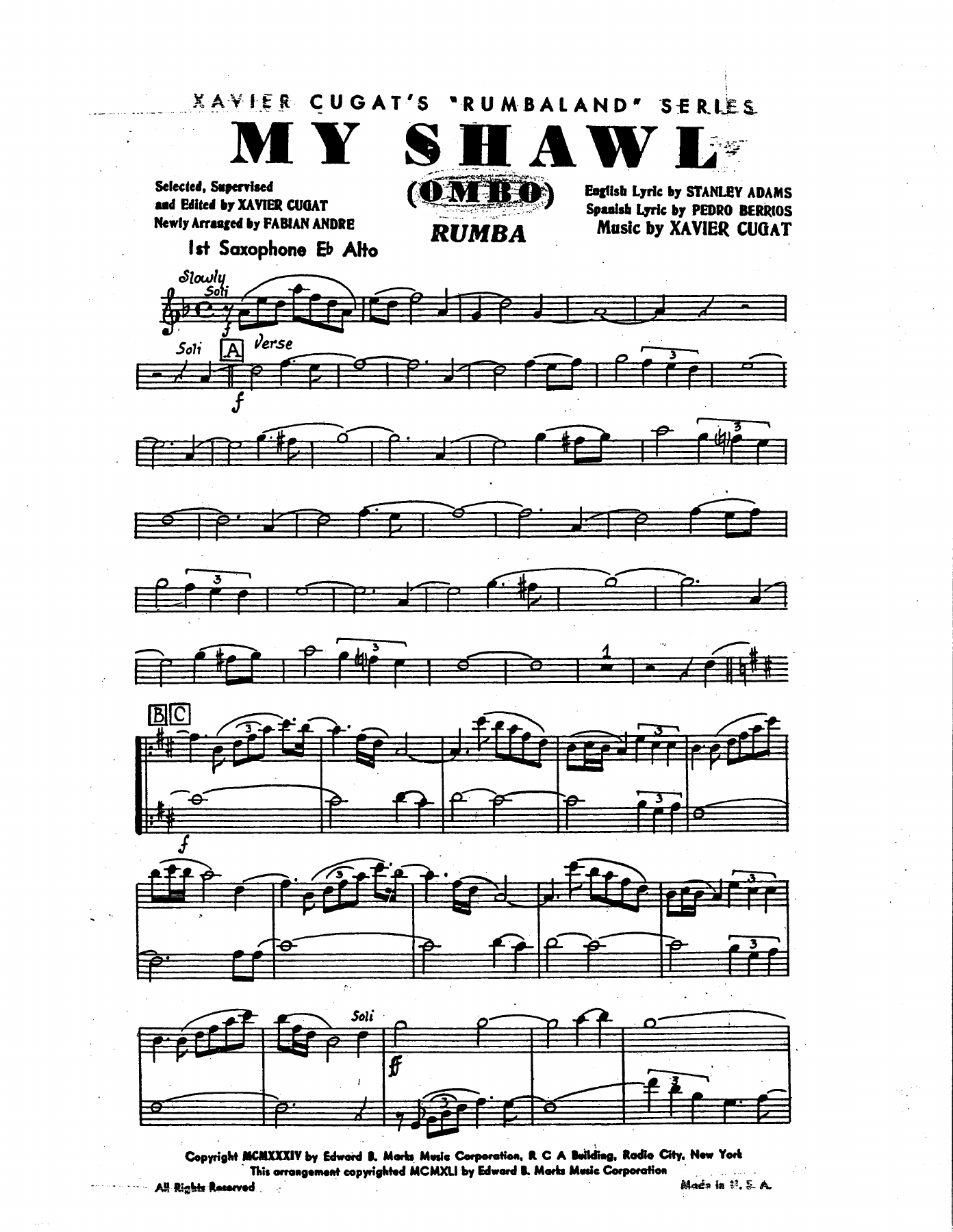 My Shawl — sheet music cover (first page)