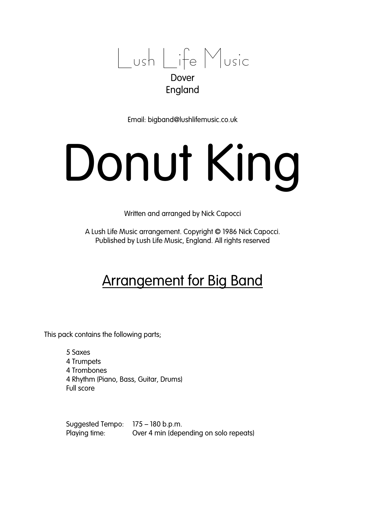 Donut King — sheet music cover (first page)