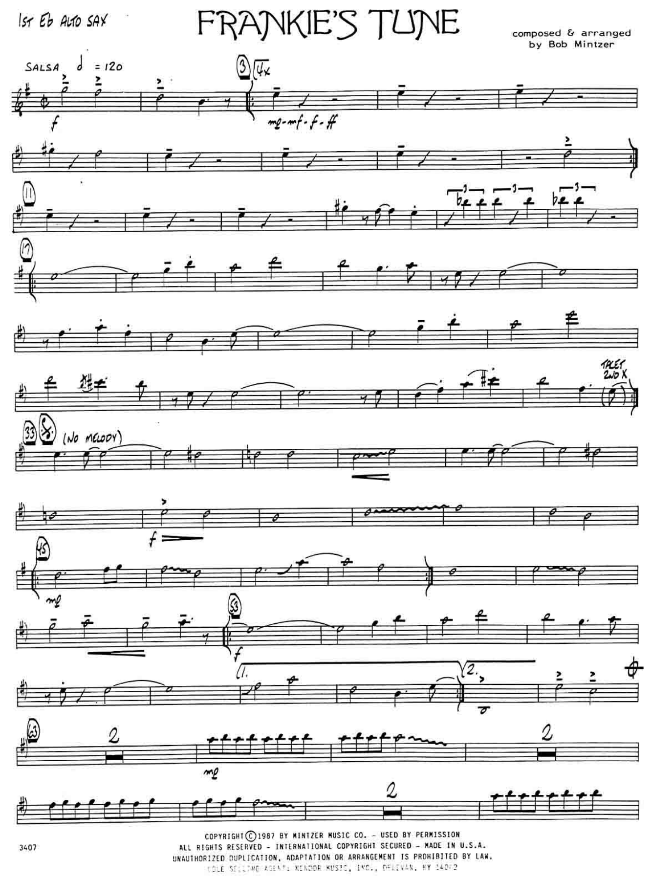 Frankie's Tune — Big Band sheet music arranged by B. Mintzer | Salsa