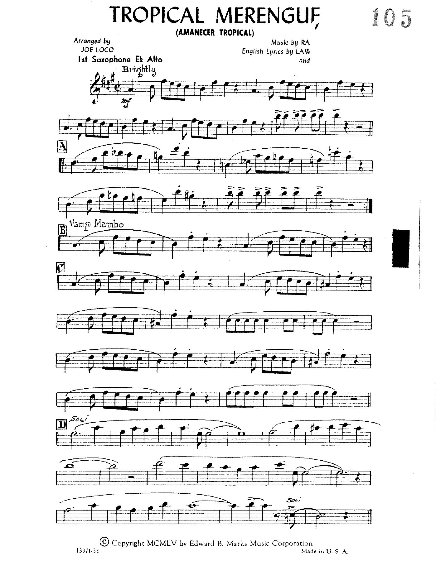 Tropical Merengue — sheet music cover (first page)
