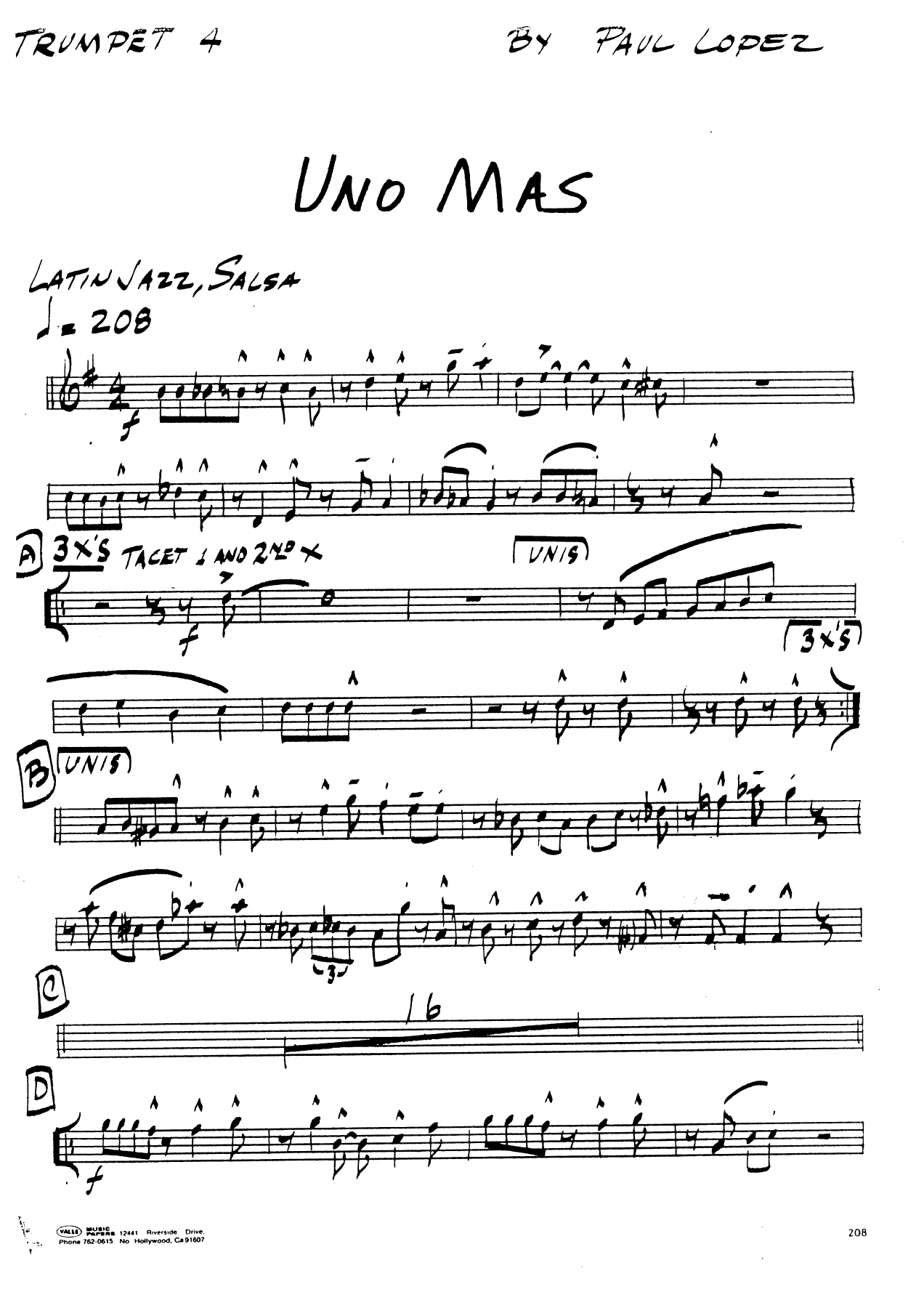Uno Mas — Big Band sheet music arranged by P. Lopez | Salsa