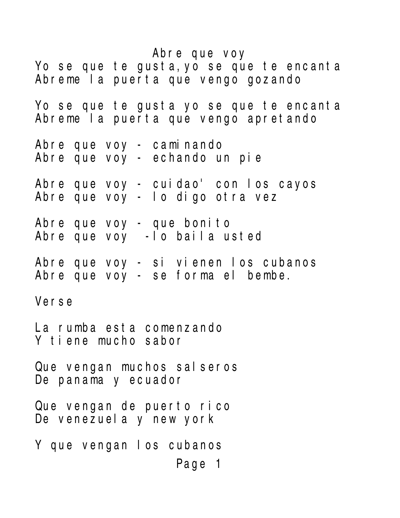 Abre Que Voy — sheet music preview